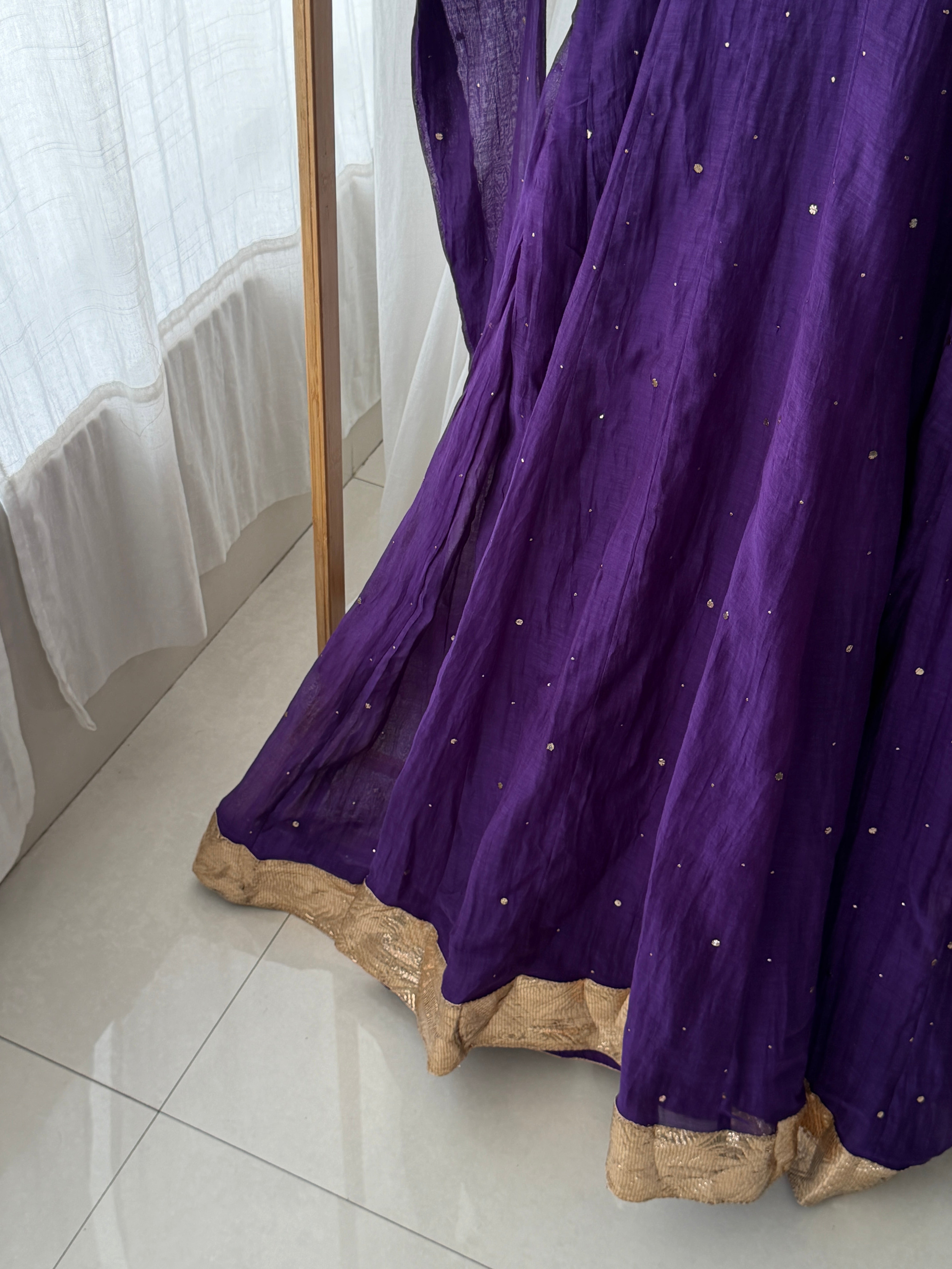 Riwaayat mukaish churidar Anarkali set in deep purple