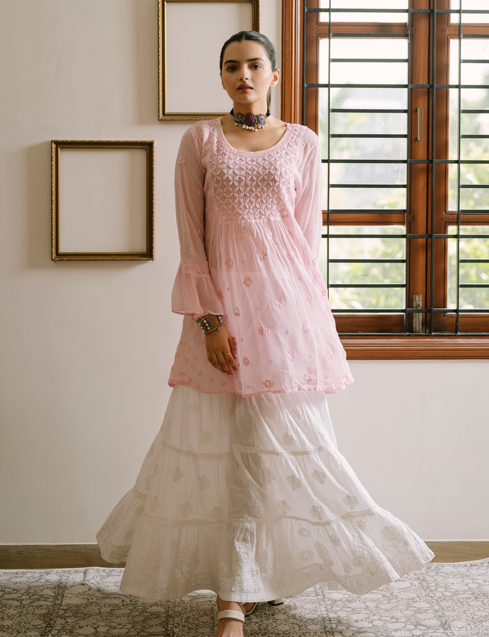 cotton gharara dress Ivory Pakistani Bridal Gharara: Hand-Embroidered Wedding Outfit