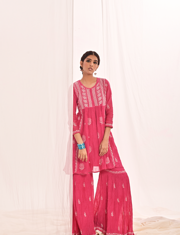 Seerat Kurta Gharara Set in Hot Pink