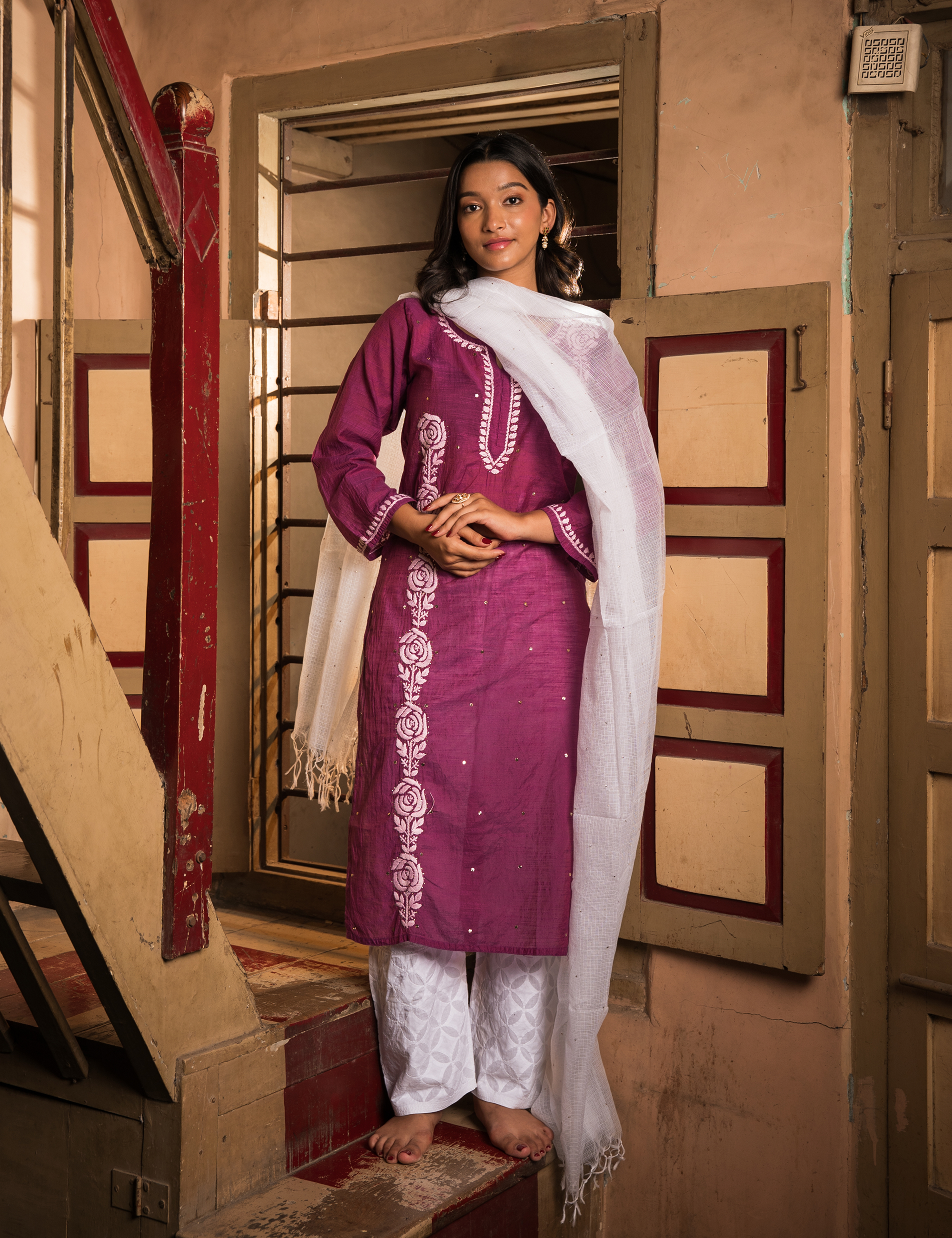 Rimjhim Chikankari Kurta in Wine