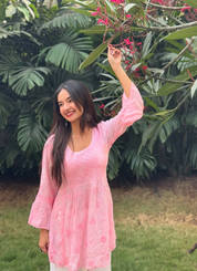 Anushka Sen Rizaa Kurti in pink with chikankari