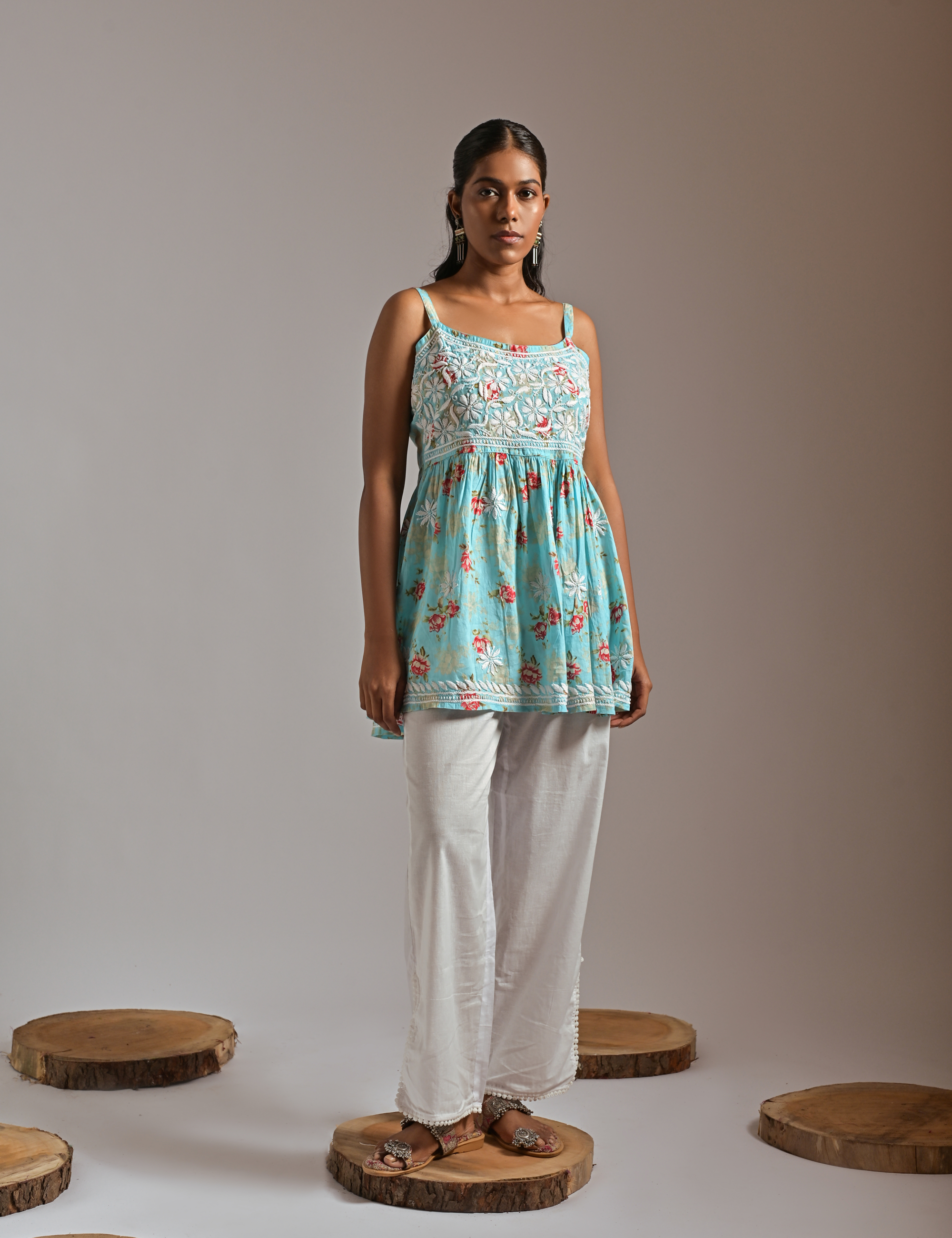 Zehra Kurta in Blue with Chikankari