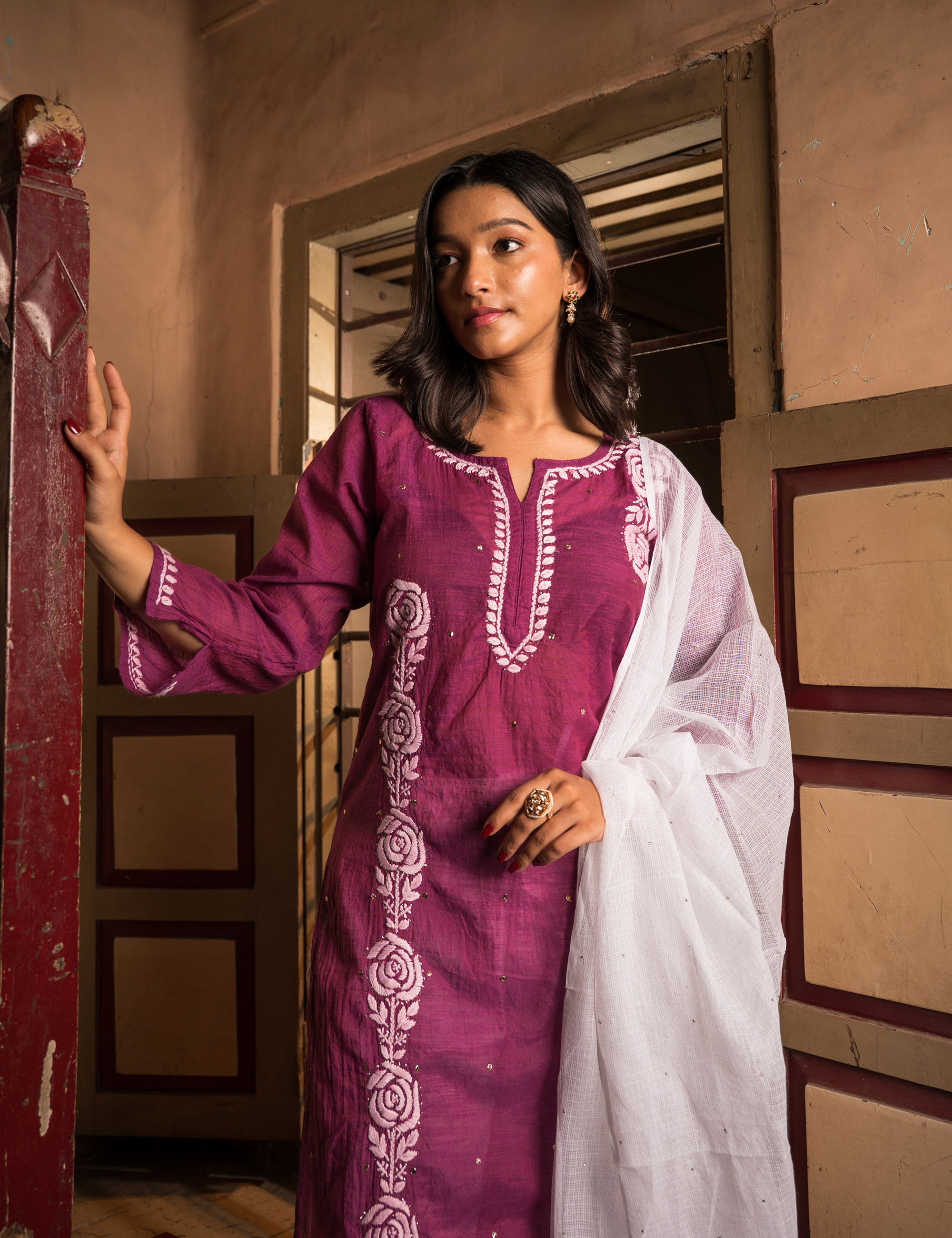 Rimjhim Chikankari Kurta in Wine
