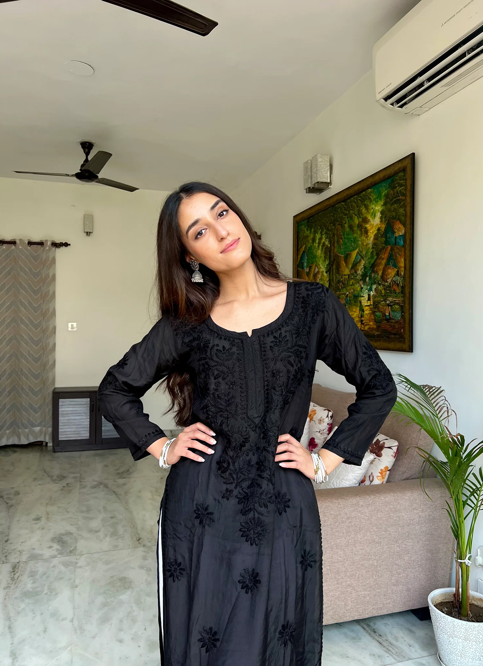 Mannat Arya Chikankari Set of Two in Black