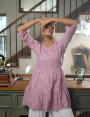 Aina Chikankari Kurti in Lilac