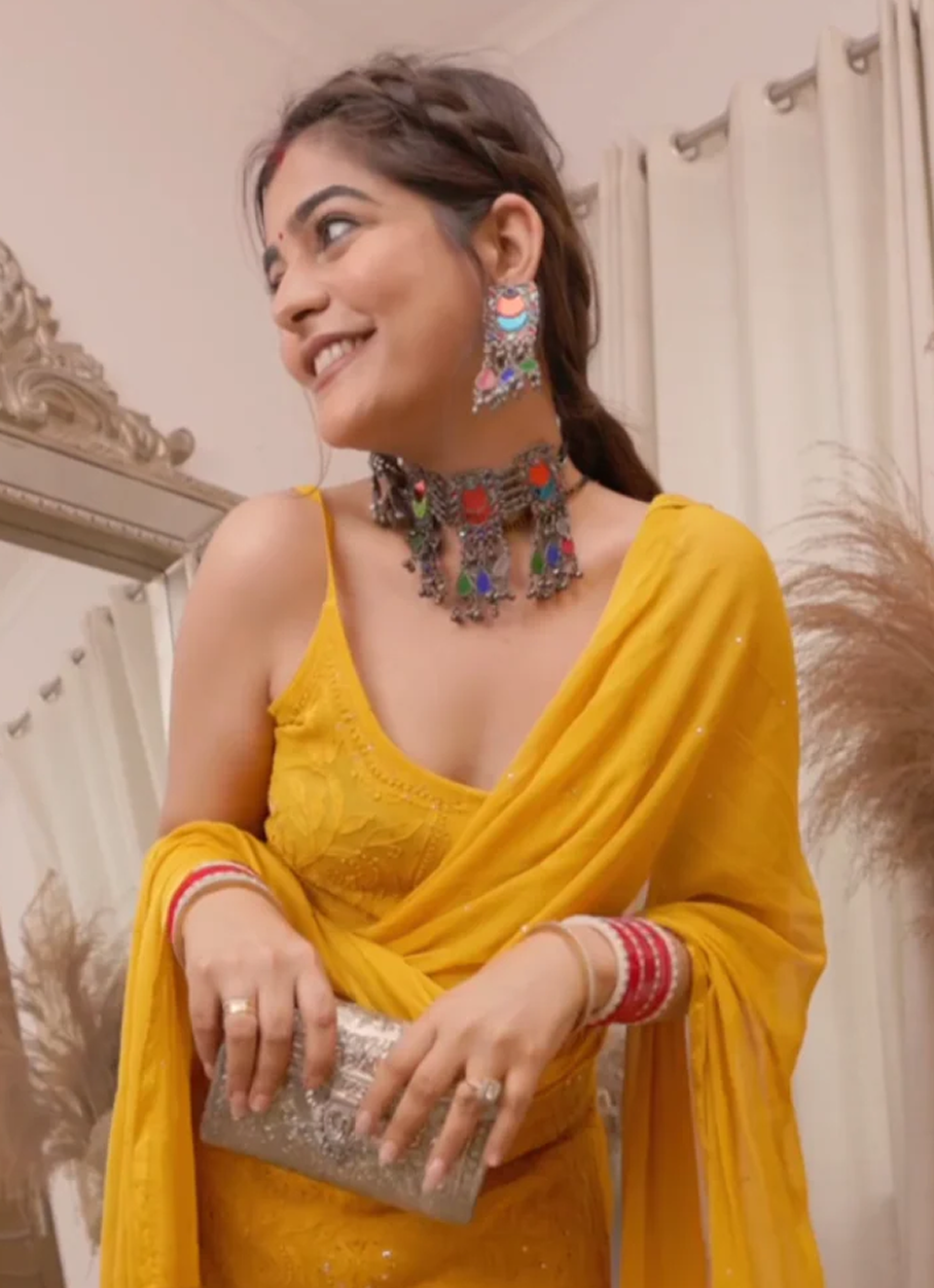 Kritika Khurana Noor Chikan Mukaish Set of three in Mustard