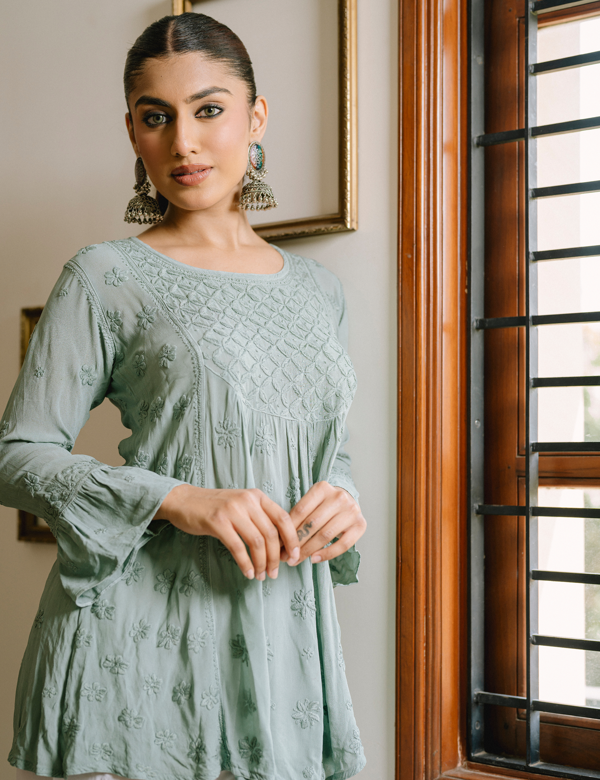Rizaa Chikankari Kurta in Green