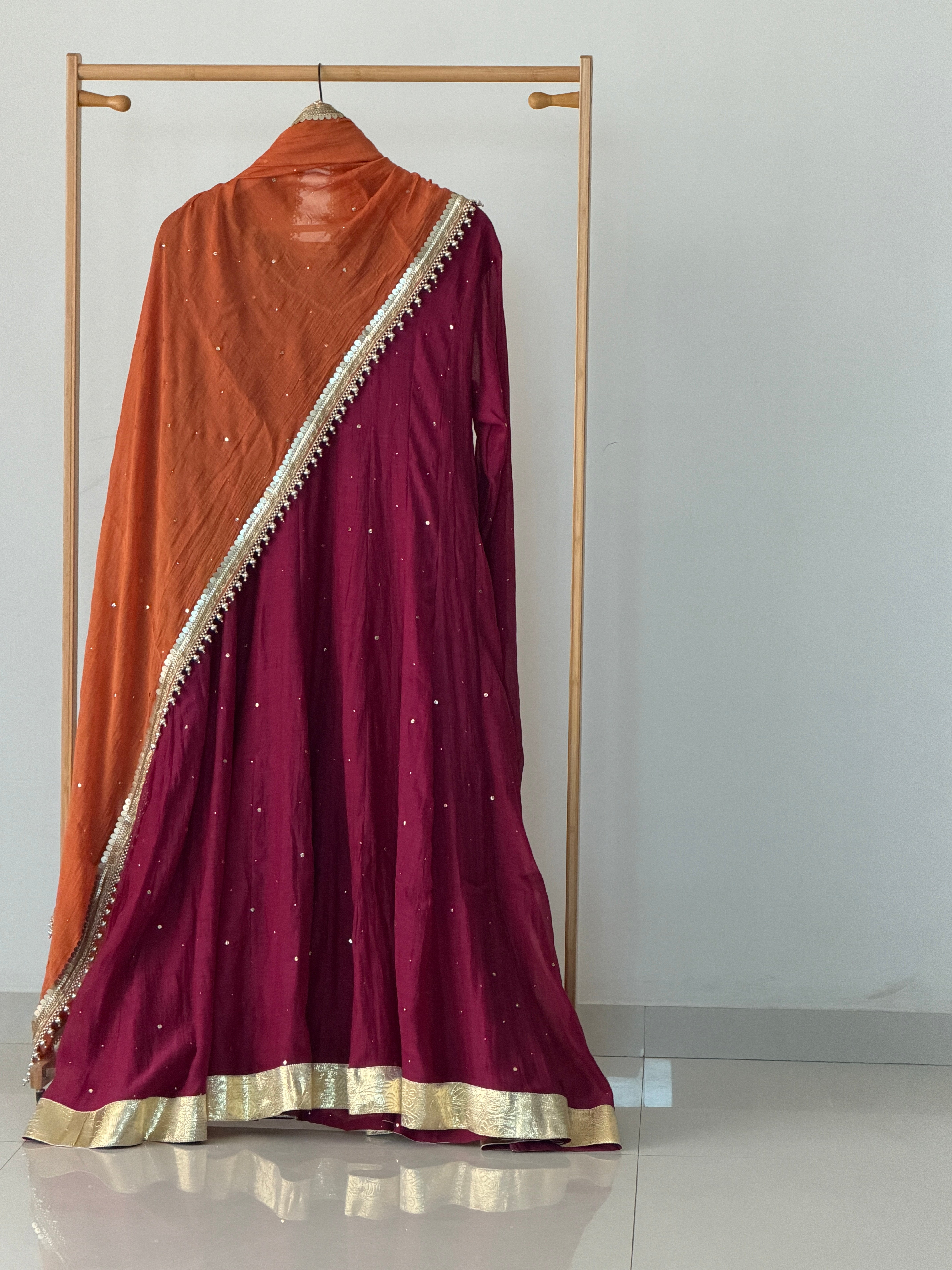 Riwaayat Anarkali in Deep pink with orange dupatta