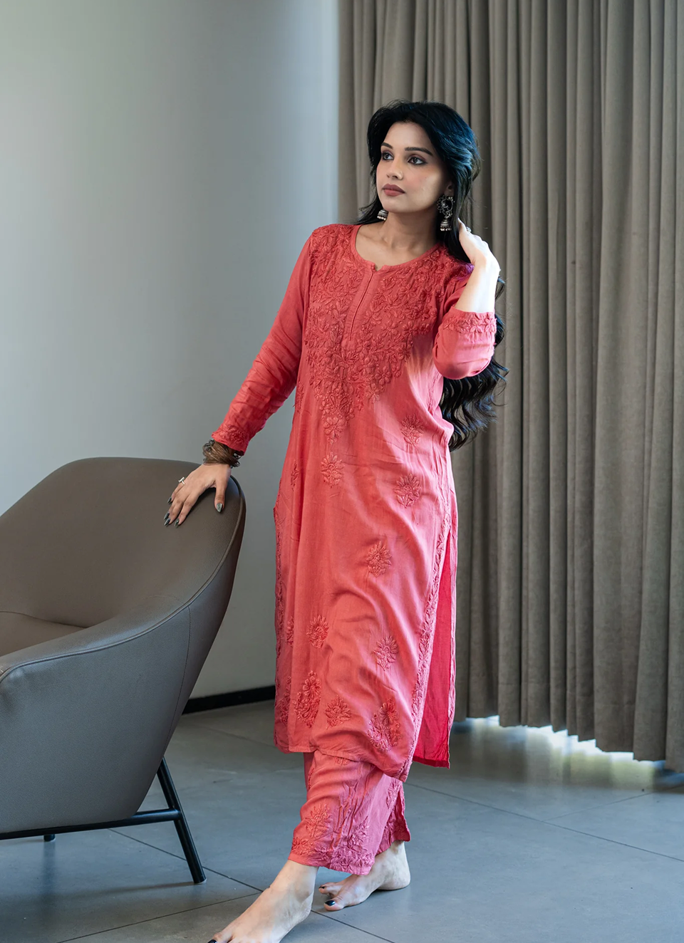 Rashami Desai Meher Chikankari Set of Two in Pink