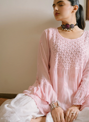 Anushka Sen Rizaa Kurti in pink with chikankari