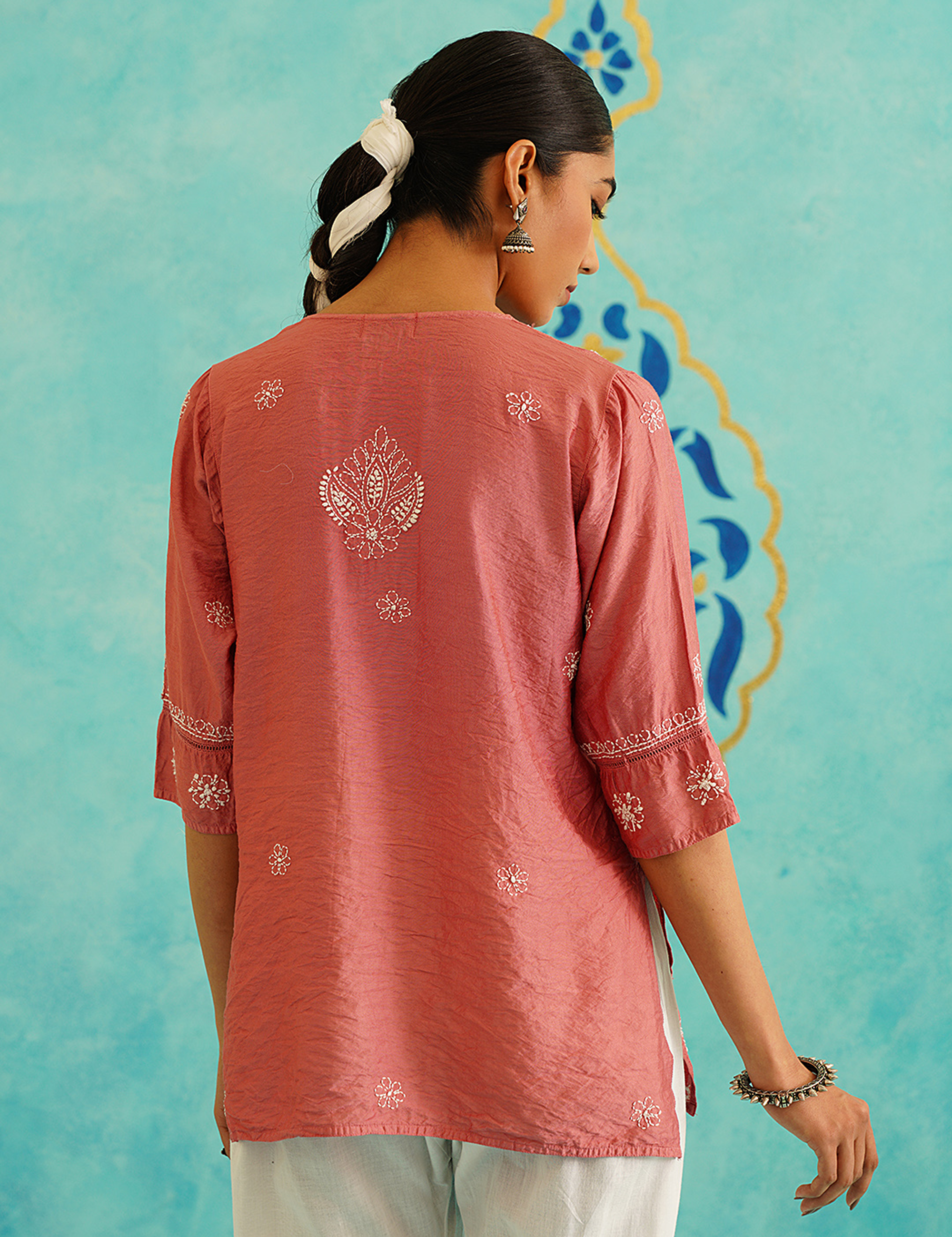 Nura chikankari Kurta in Pink