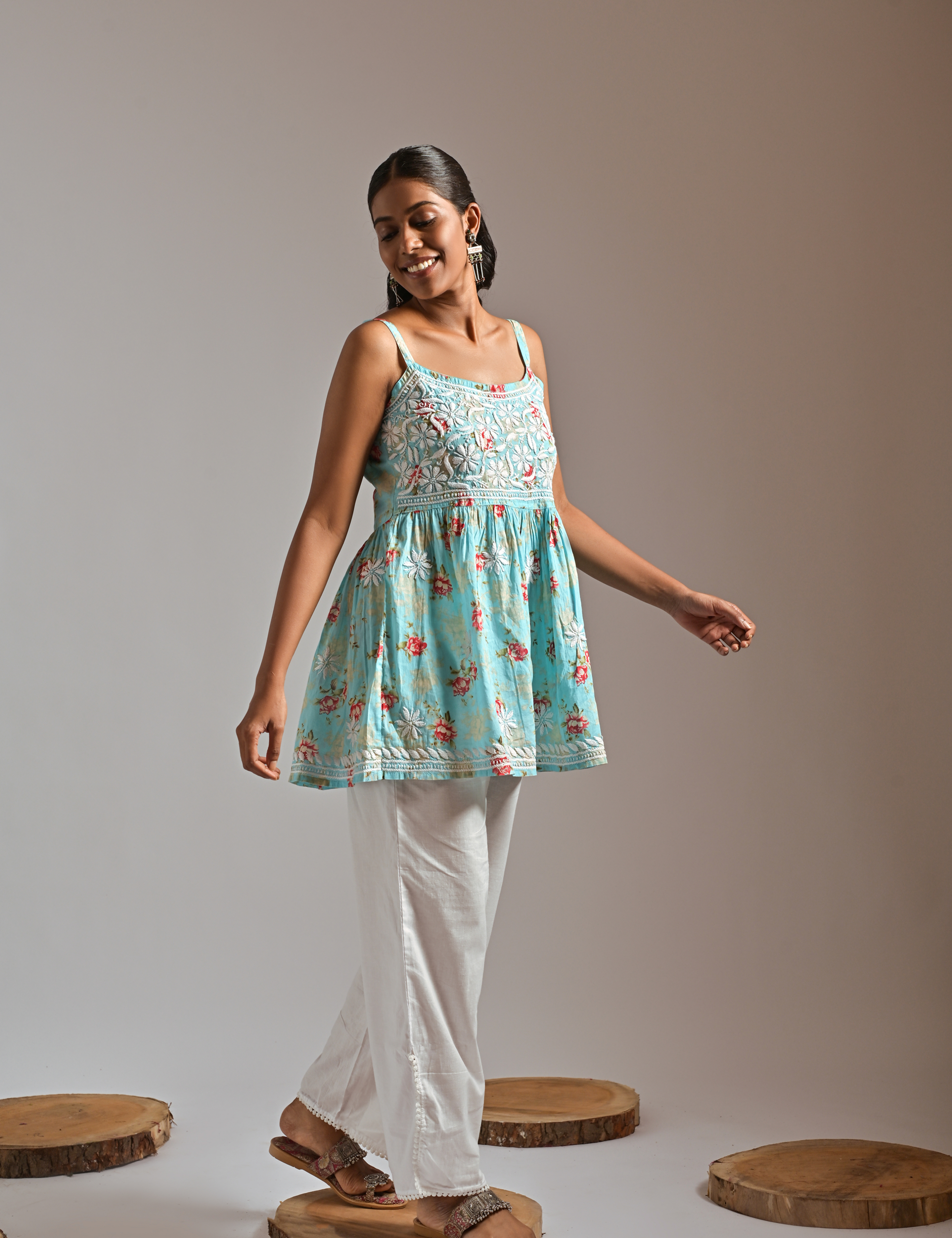 Zehra Kurta in Blue with Chikankari