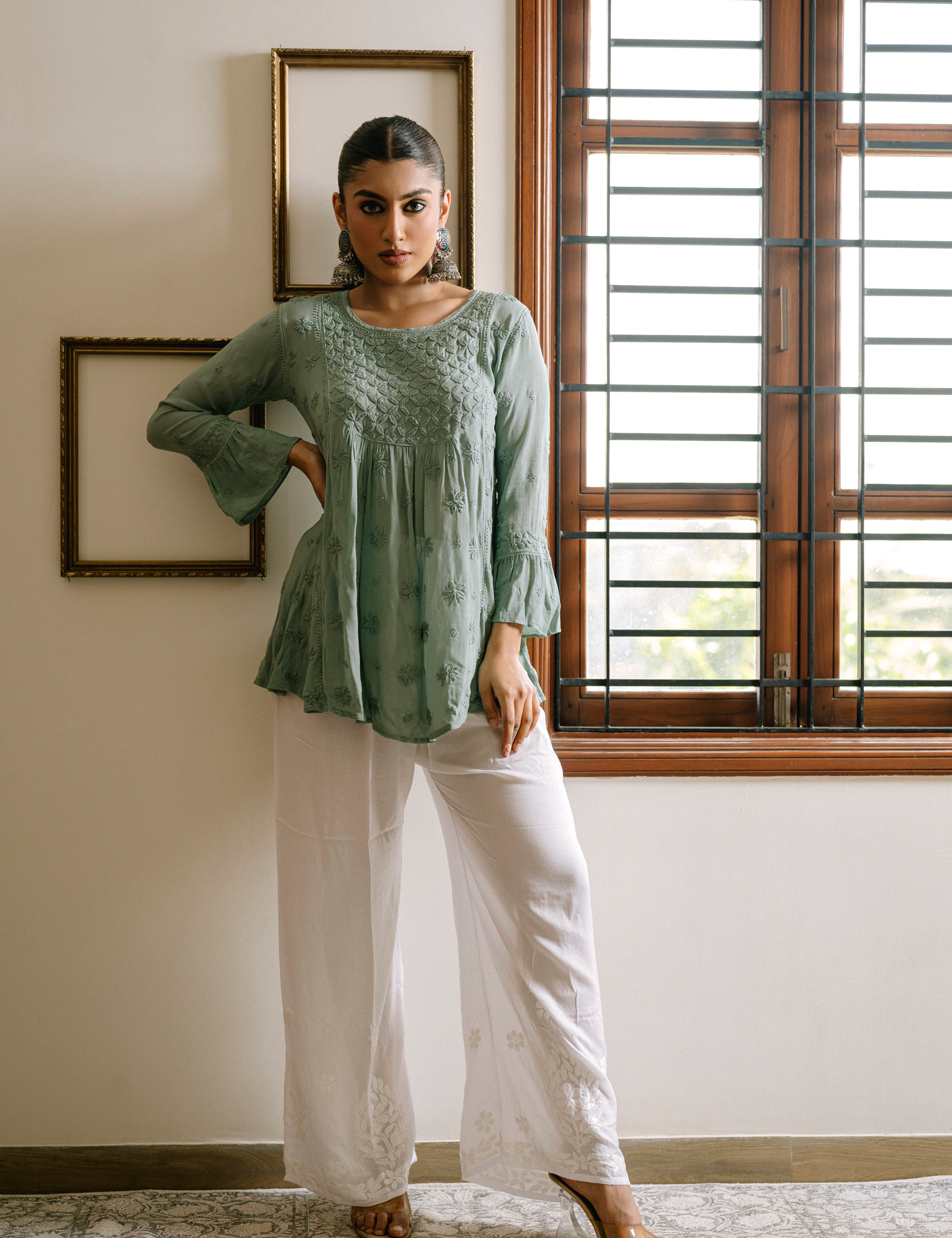 Rizaa Chikankari Kurta in Green
