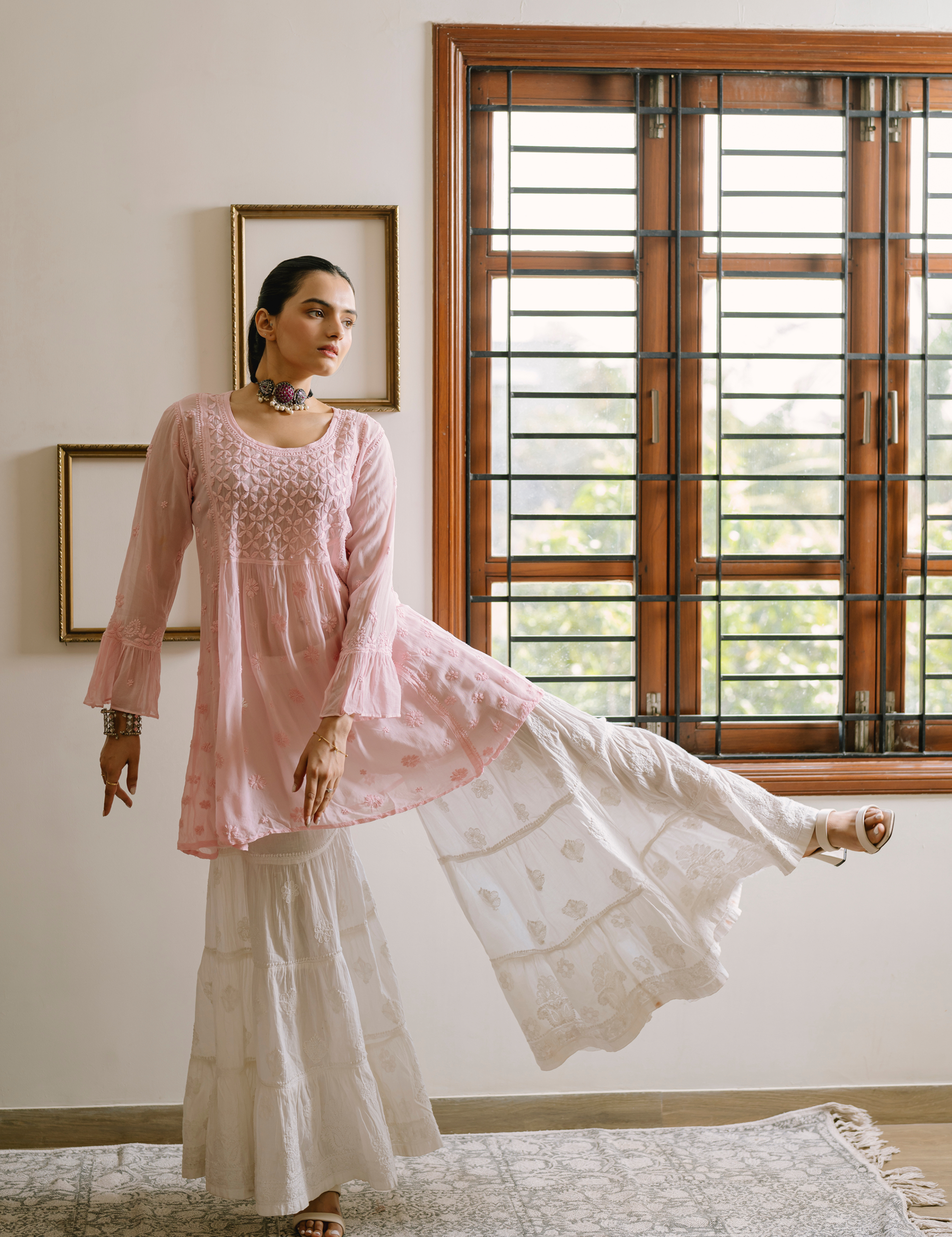 Rizaa Set of Two with Gharara in Pink