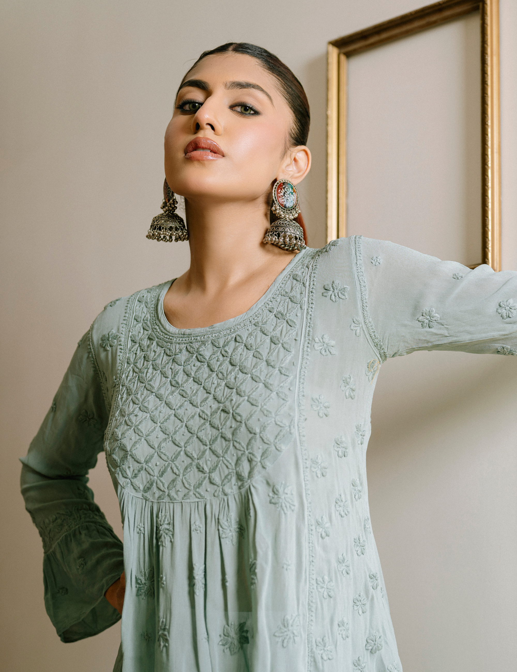 Rizaa Chikankari Kurta in Green
