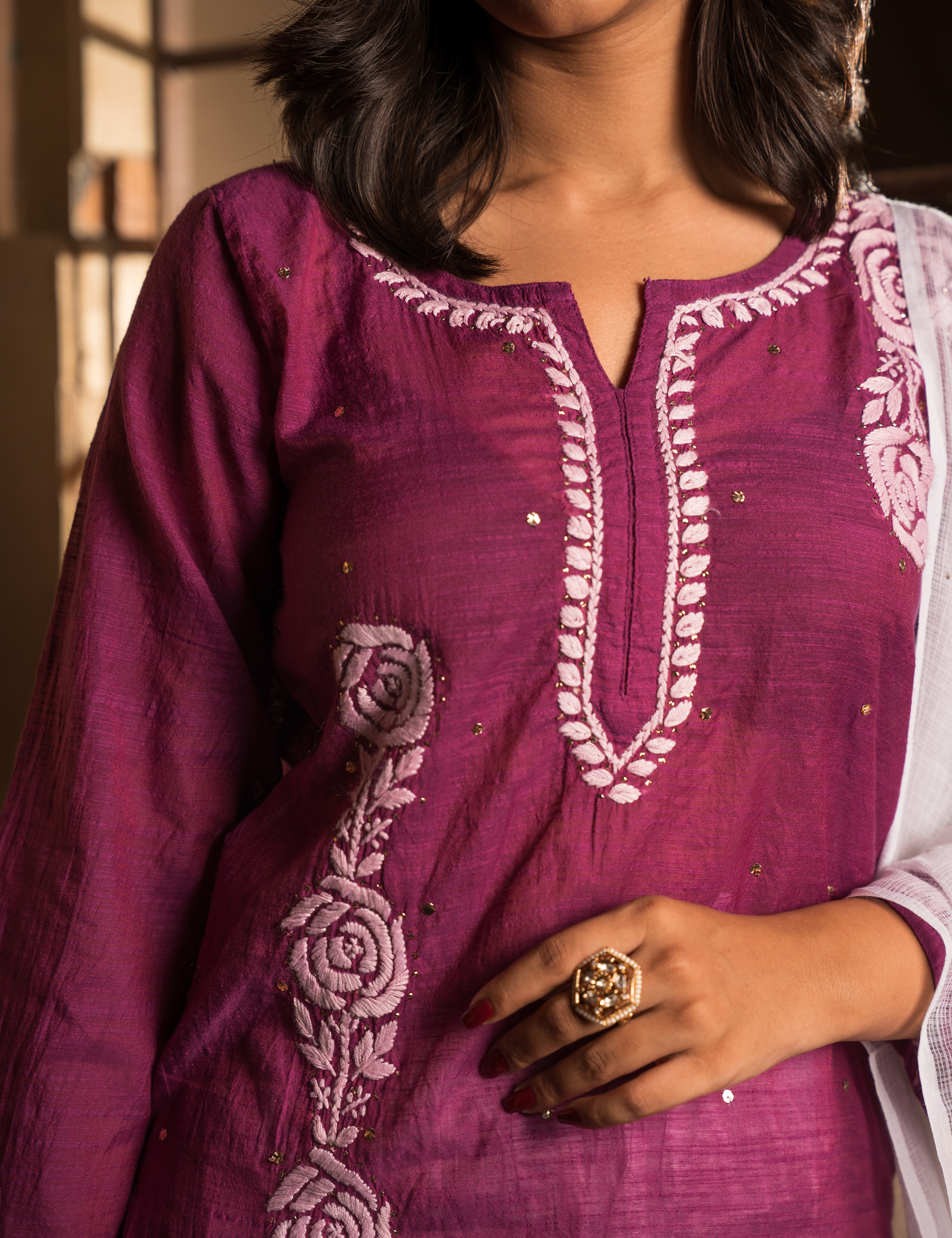 Rimjhim Chikankari Kurta in Wine