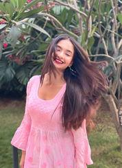 Anushka Sen Rizaa Kurti in pink with chikankari