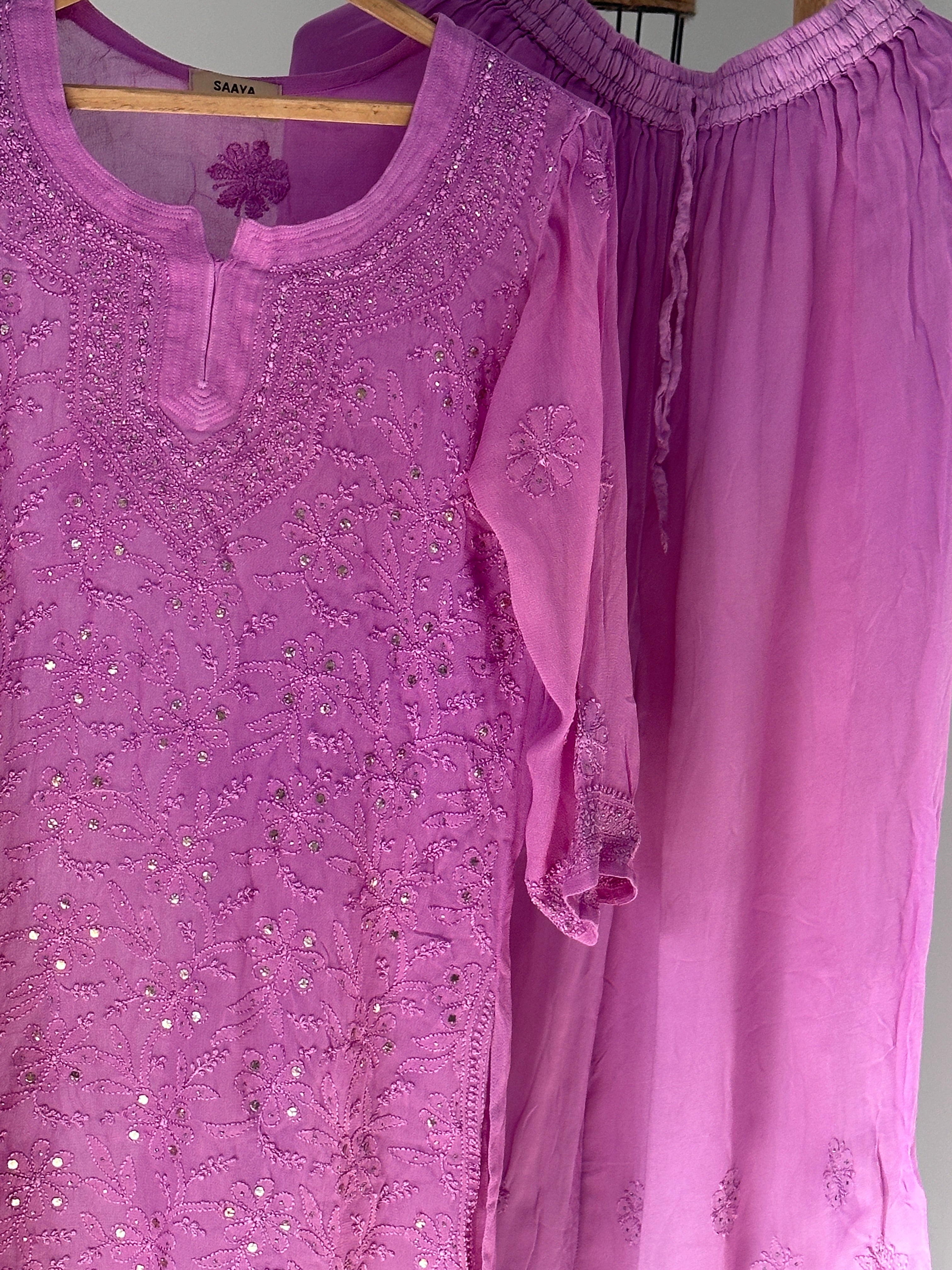 Chikankari kurti with sharara set in lilac