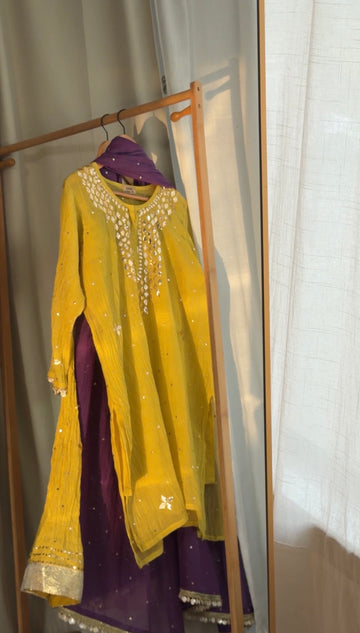 'Haseena' 3 piece Pitta mukaish gharara set in pure mal chanderi