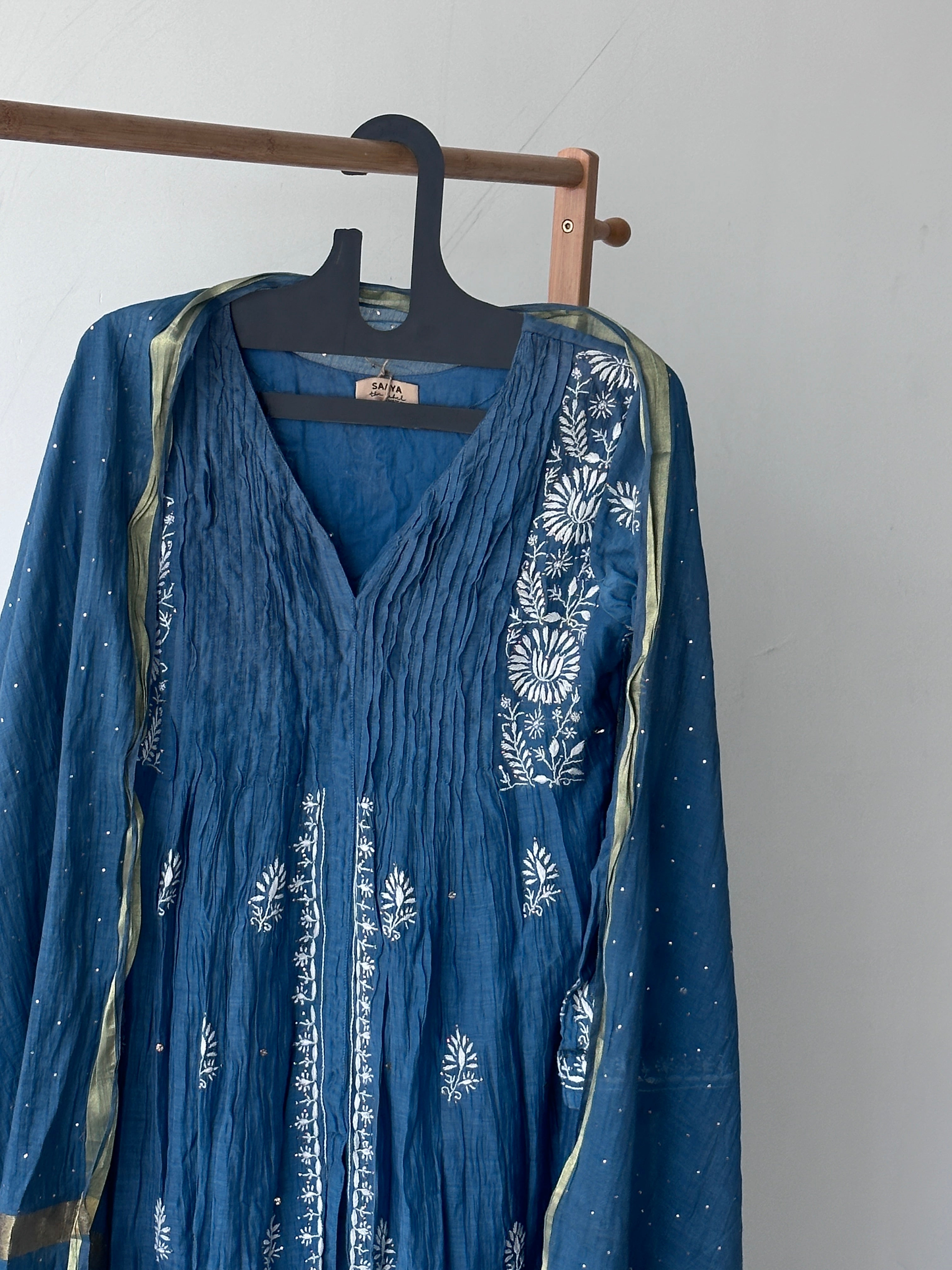 'Pleated' chikankari mukaish coord set with pants