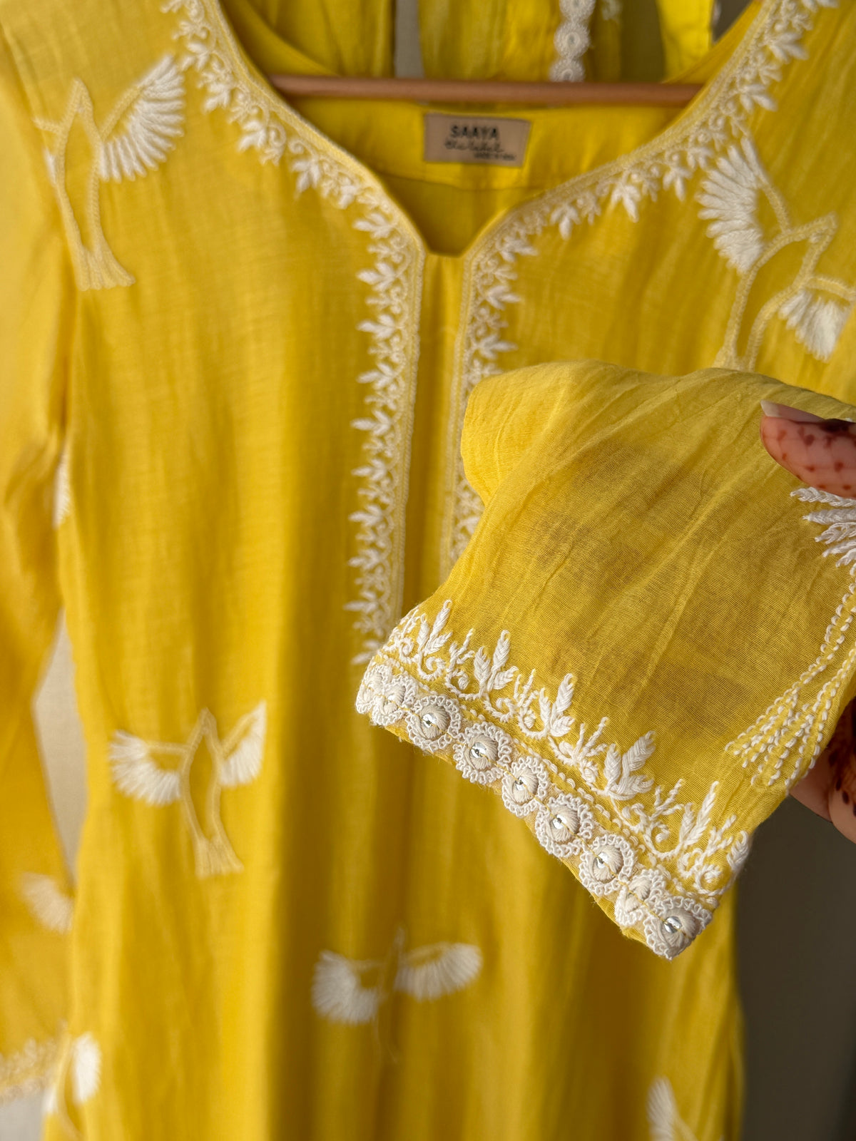 AFREEN CHIKANKARI SUIT SET OF THREE IN YELLOW