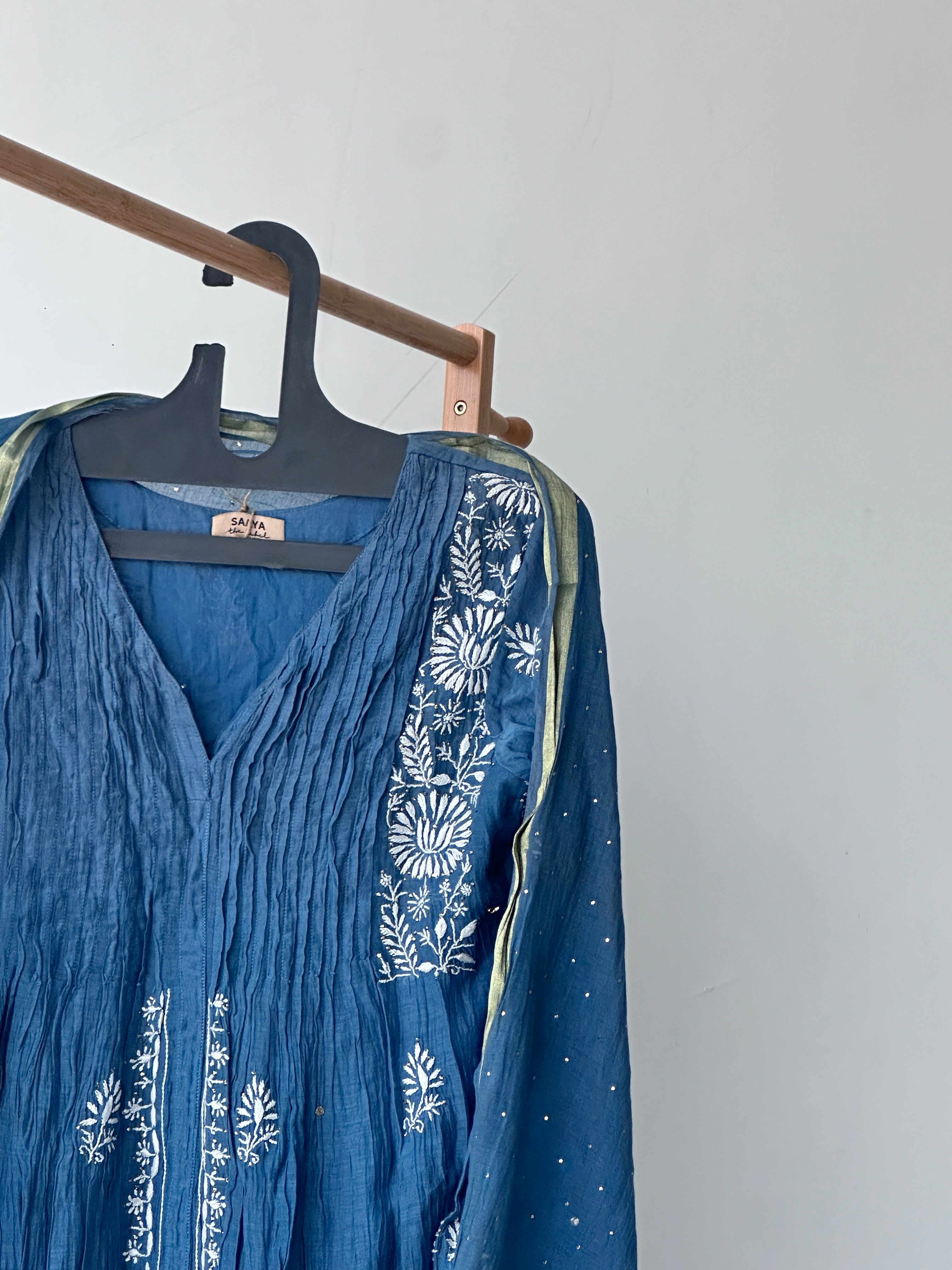 'Pleated' chikankari mukaish coord set with pants