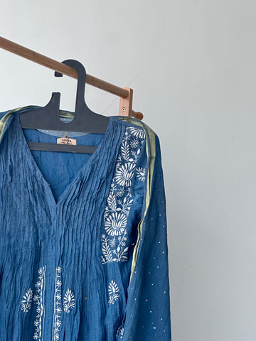 'Pleated' chikankari mukaish coord set with pants