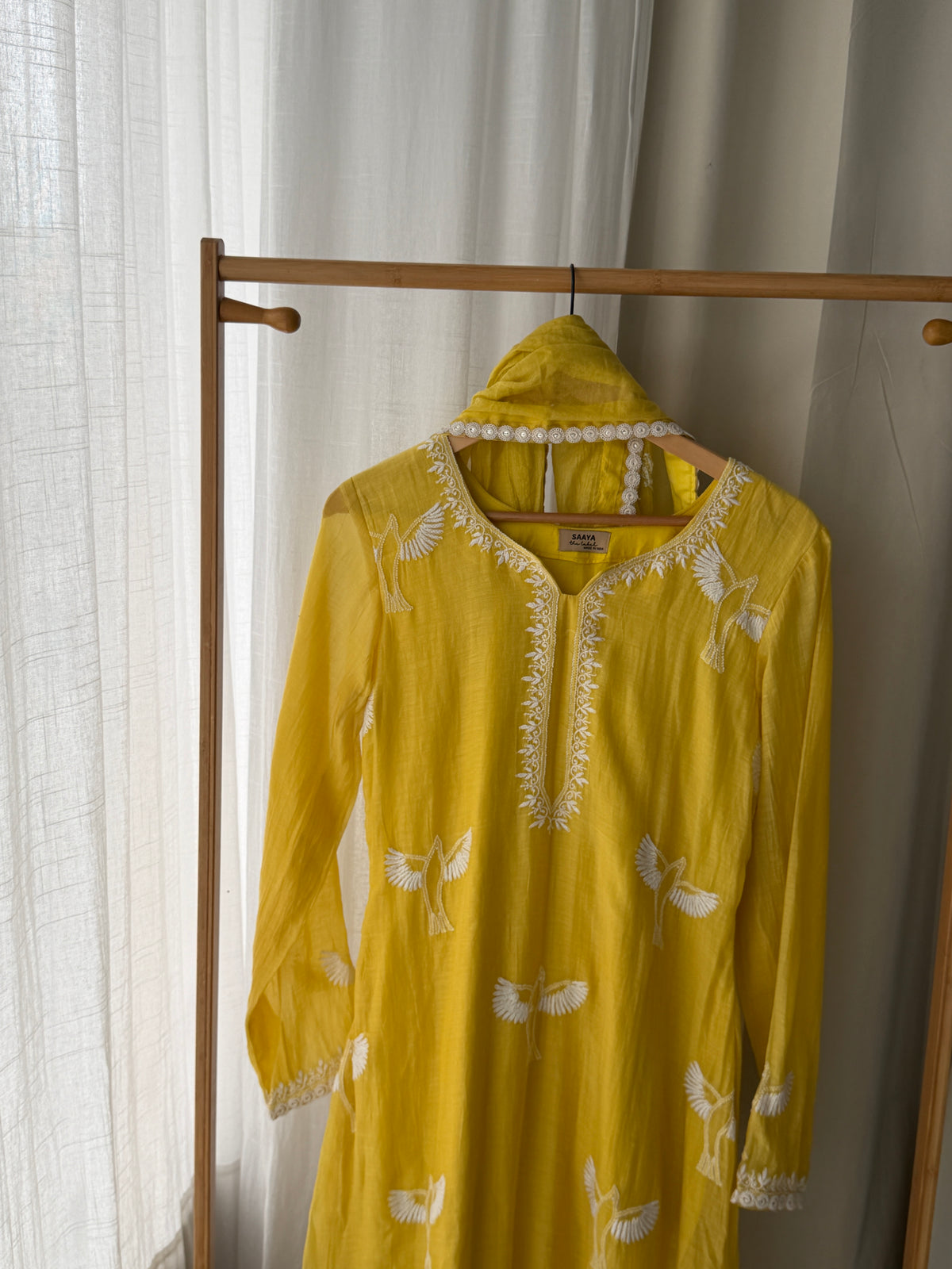 AFREEN CHIKANKARI SUIT SET OF THREE IN YELLOW