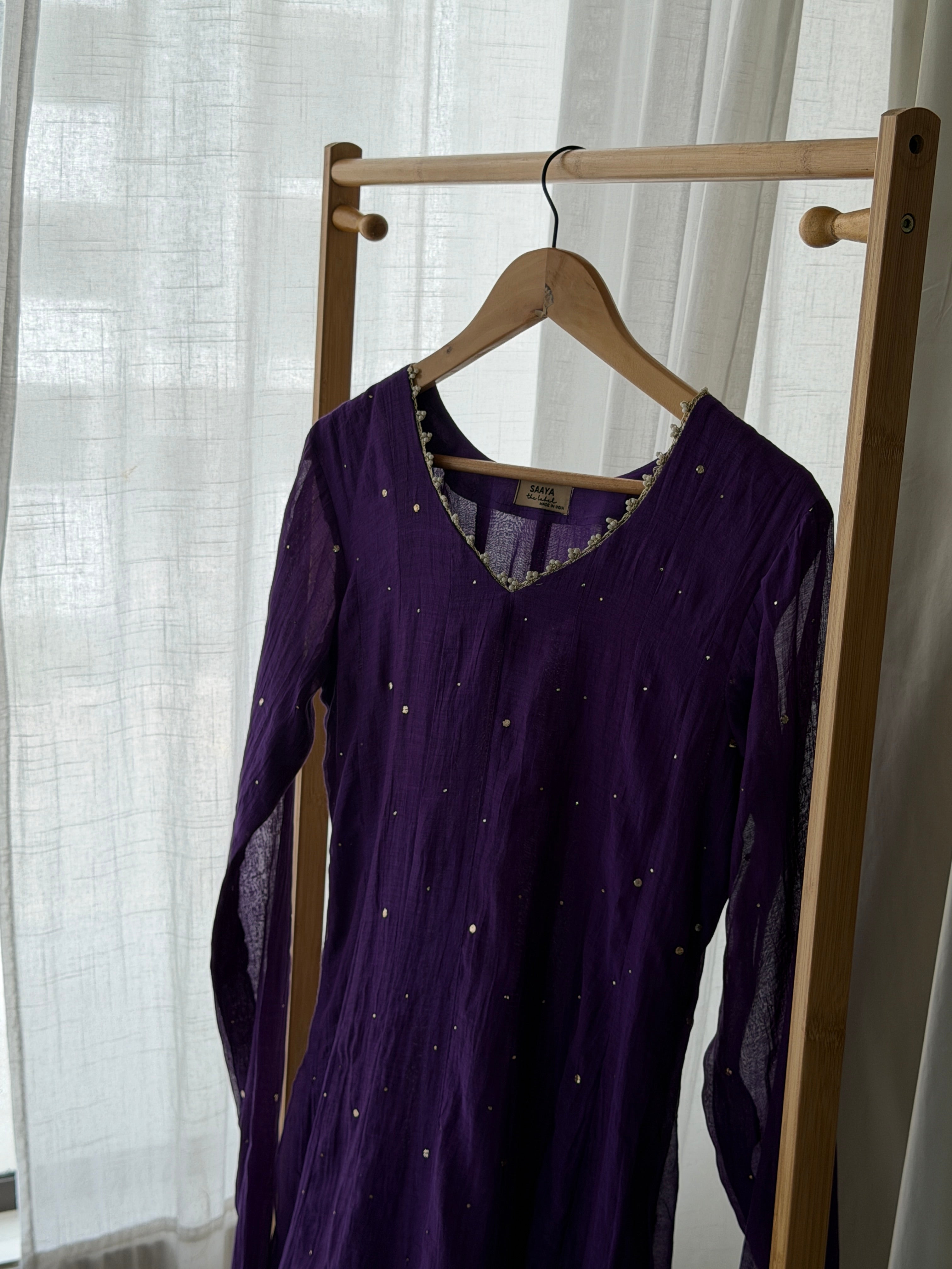 Riwaayat mukaish churidar Anarkali set in deep purple