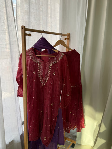 'Haseena' pitta mukaish 3 piece kurti gharara set