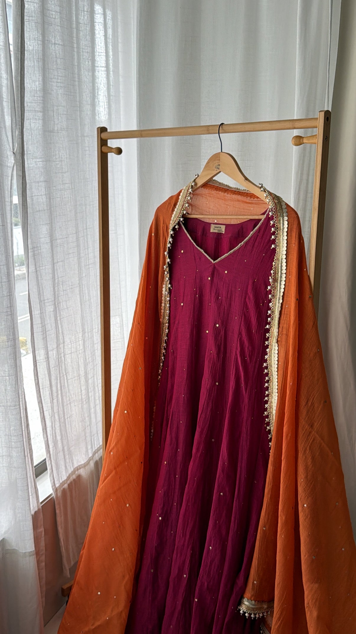 Riwaayat Anarkali in Deep pink with orange dupatta