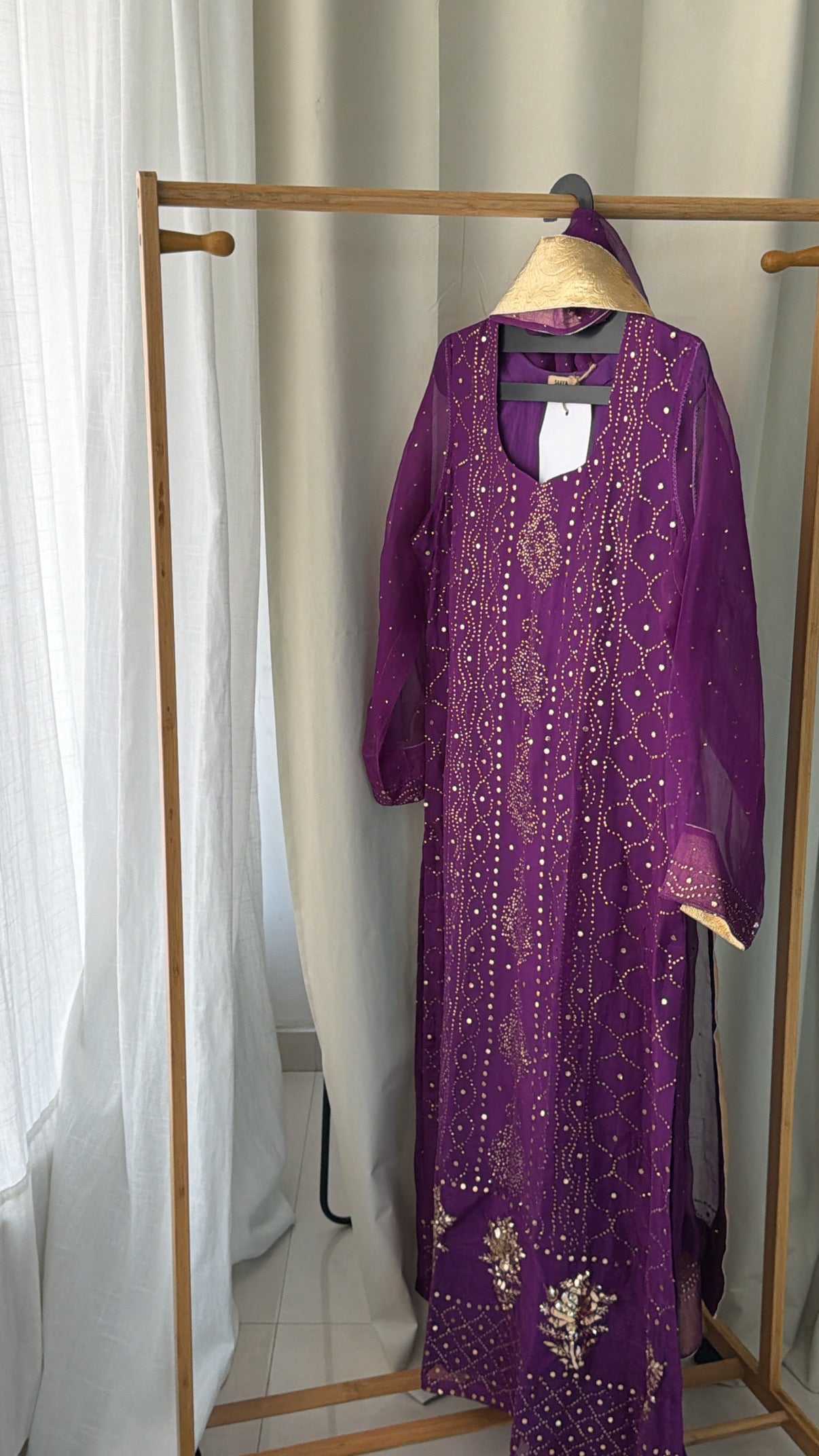 Pure organza mukaish straight 3 piece kurta set