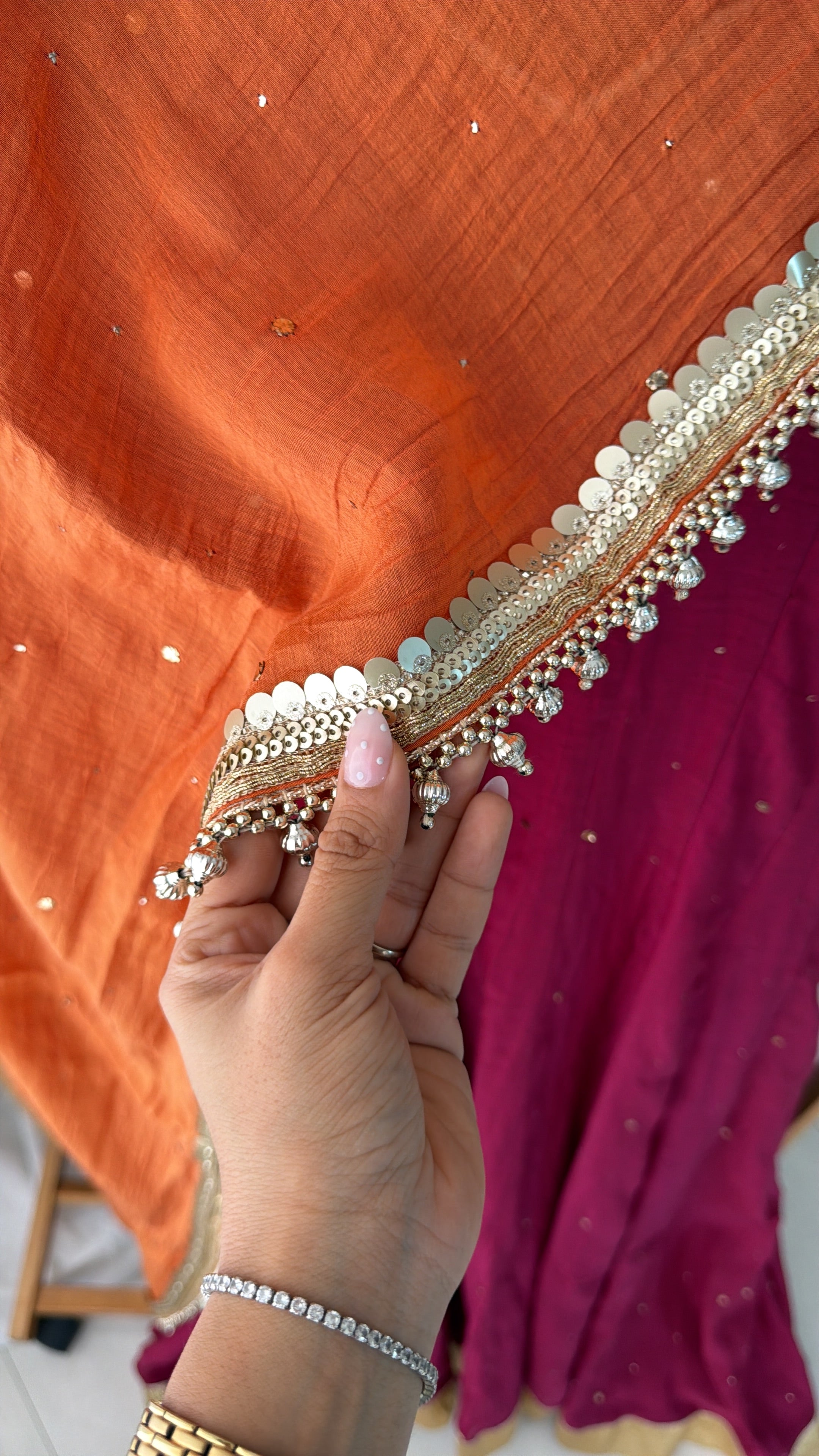 Riwaayat Anarkali in Deep pink with orange dupatta