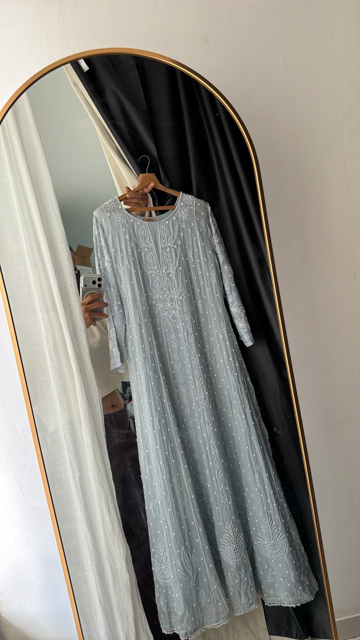 'Zuhra' Pastel Blue Chikankari and Pearl embroidery
