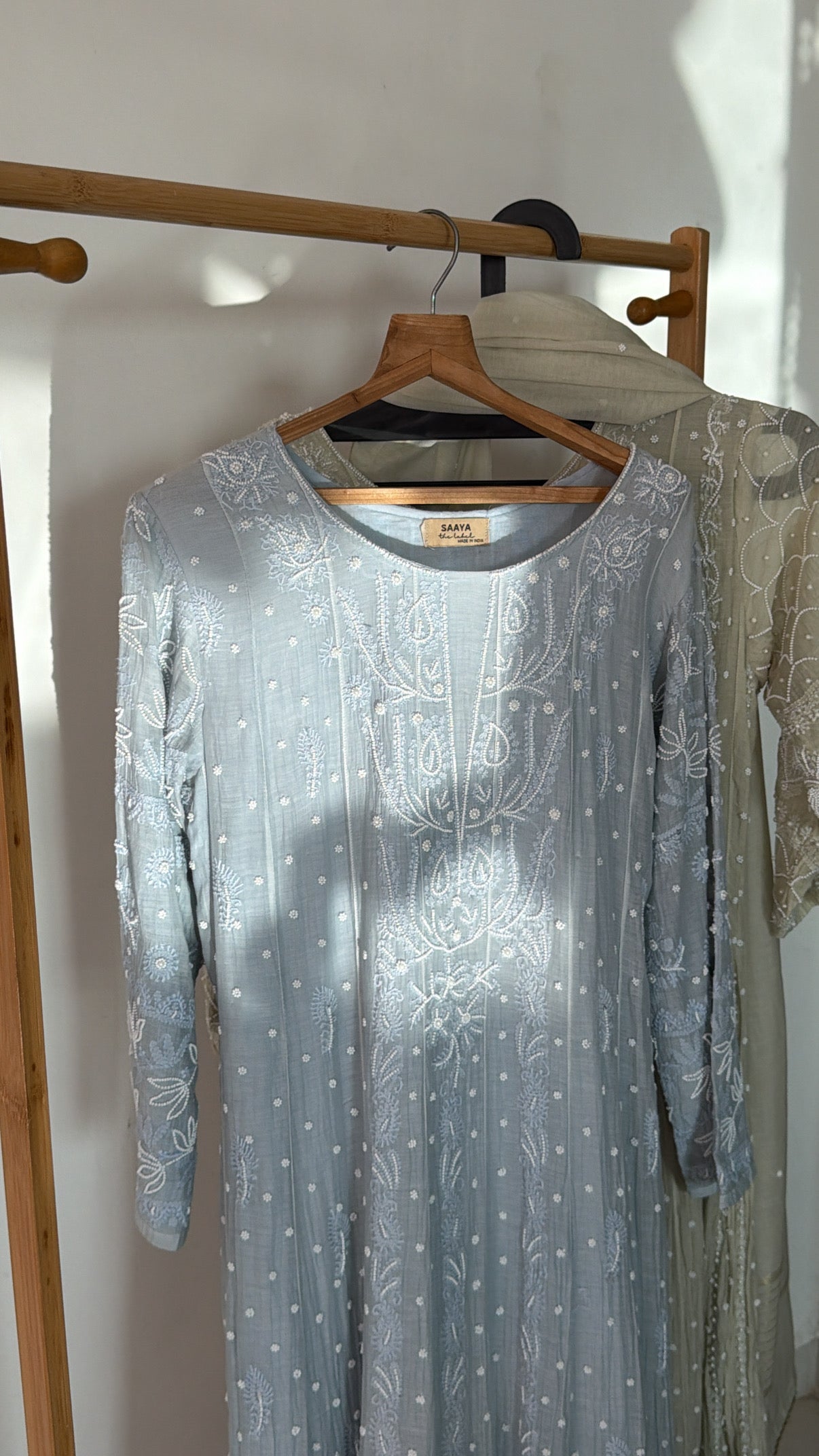 'Zuhra' Pastel Blue Chikankari and Pearl embroidery