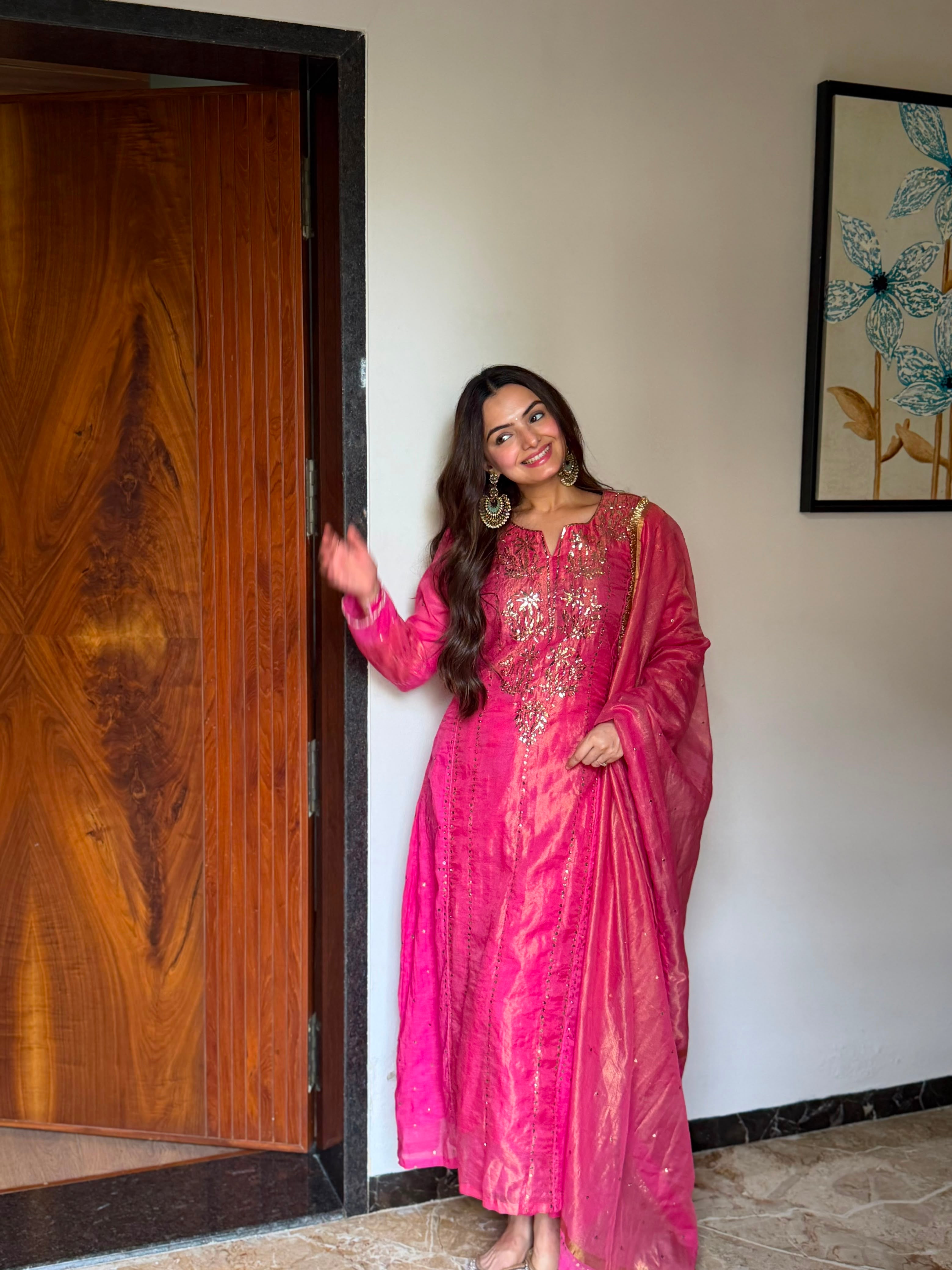 AIZA A-line 3 piece mukaish kurta set