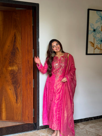 AIZA A-line 3 piece mukaish kurta set