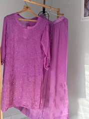 Chikankari kurti with sharara set in lilac