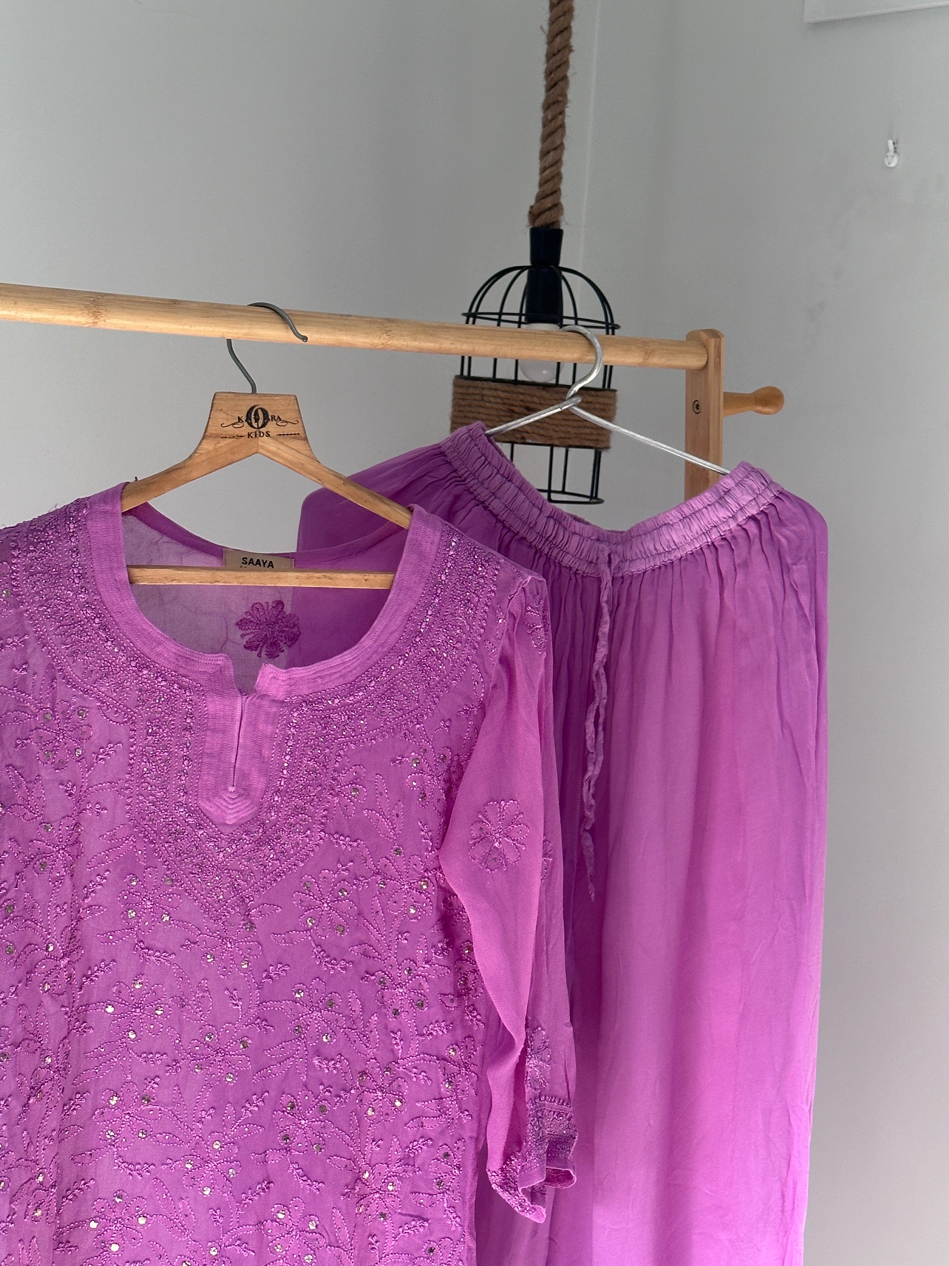 Chikankari kurti with sharara set in lilac