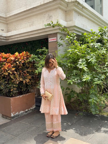 'Libaas' Pure Banarasi chanderi Chikankari co-ord set