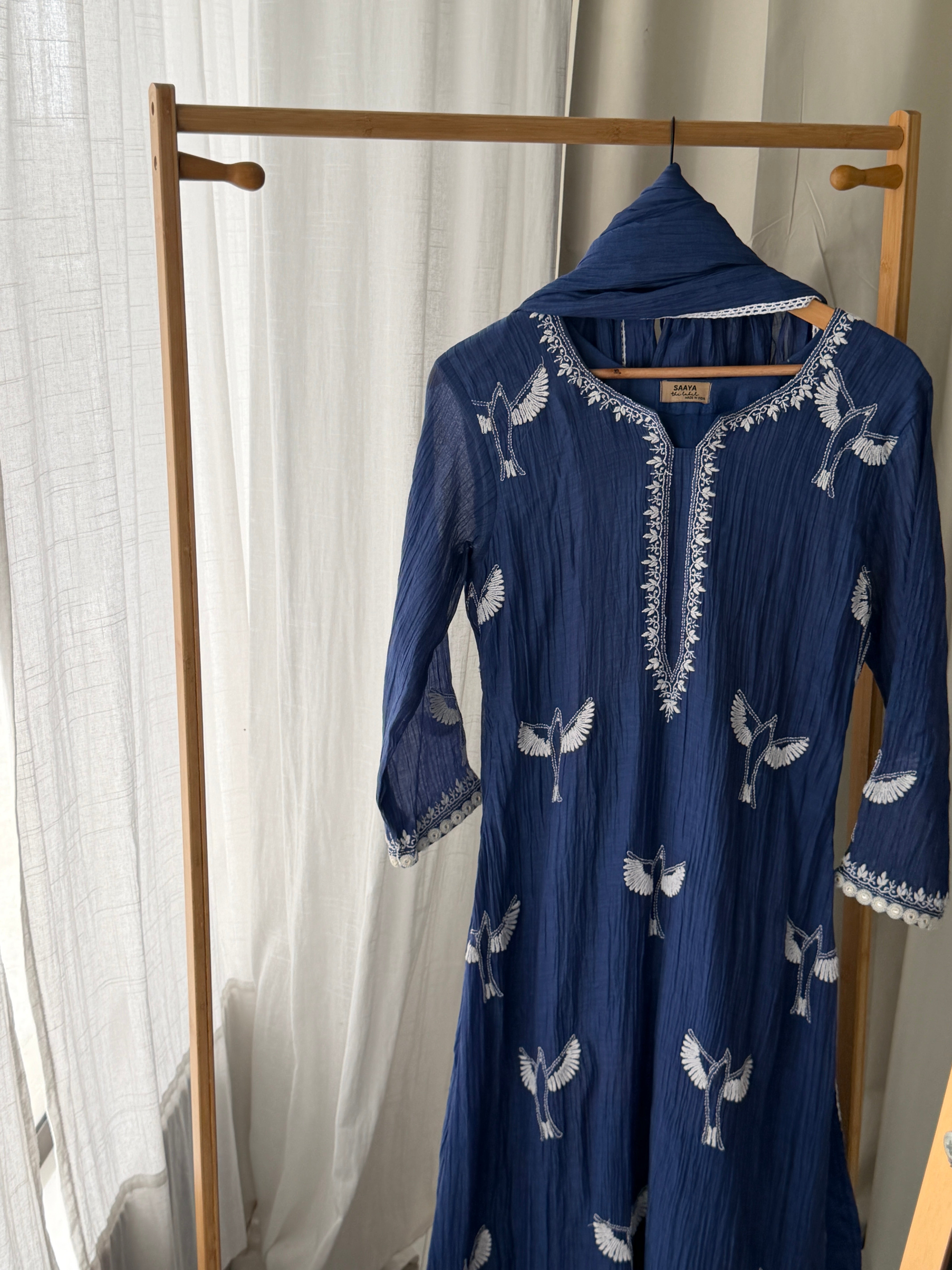 AFREEN CHIKANKARI SUIT SET OF THREE IN BLUE