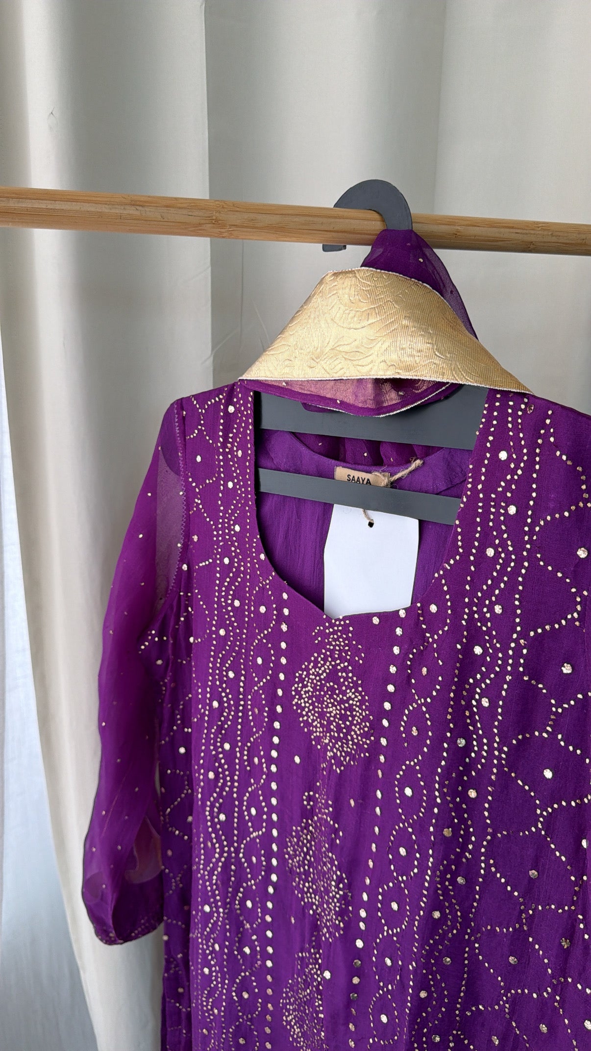 Pure organza mukaish straight 3 piece kurta set