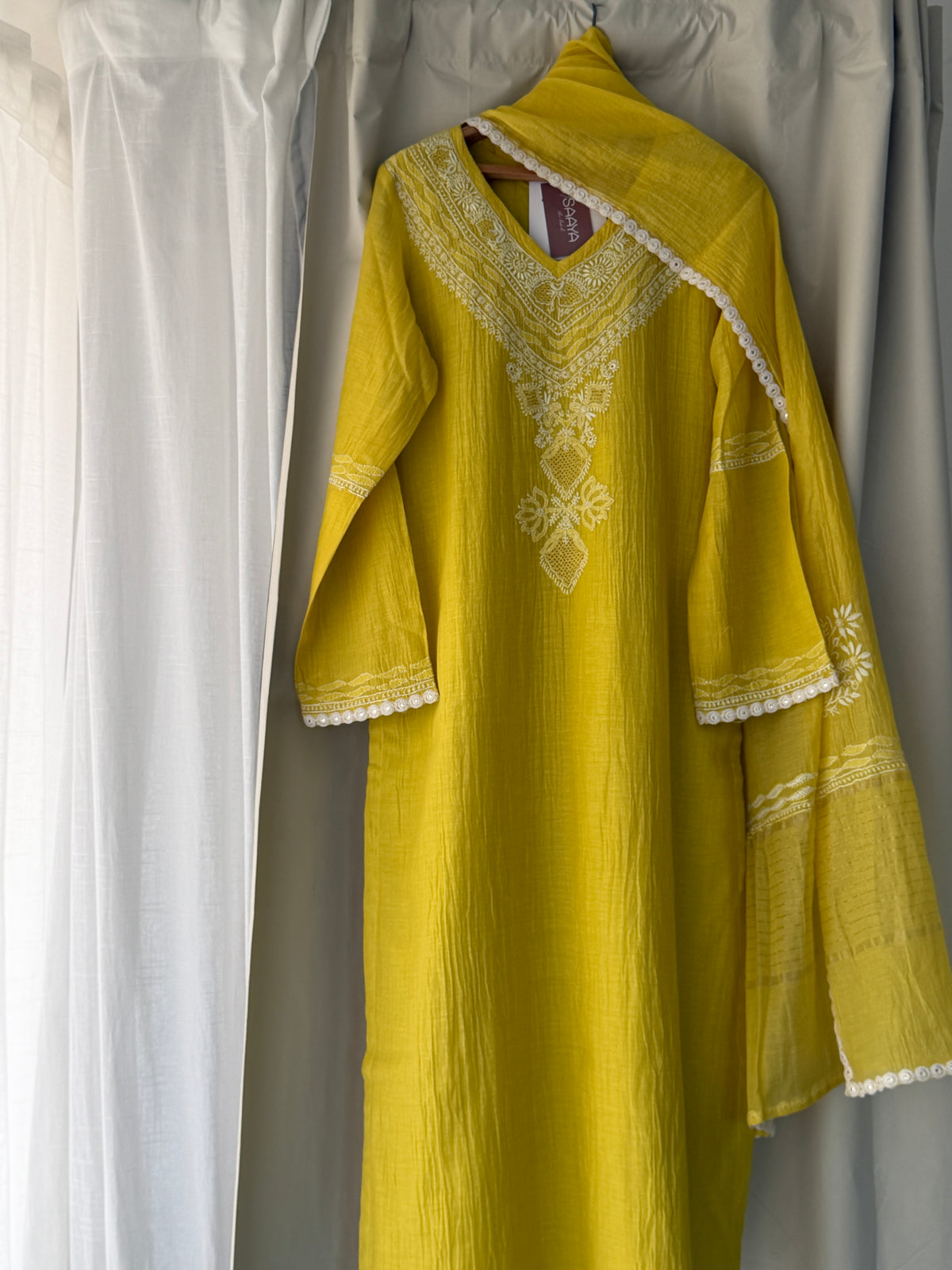 Inayat V-Neck Suit Set in Lemon Yellow