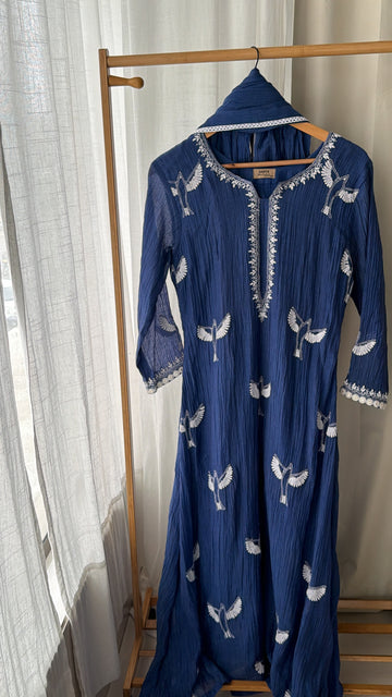 AFREEN CHIKANKARI SUIT SET OF THREE IN BLUE
