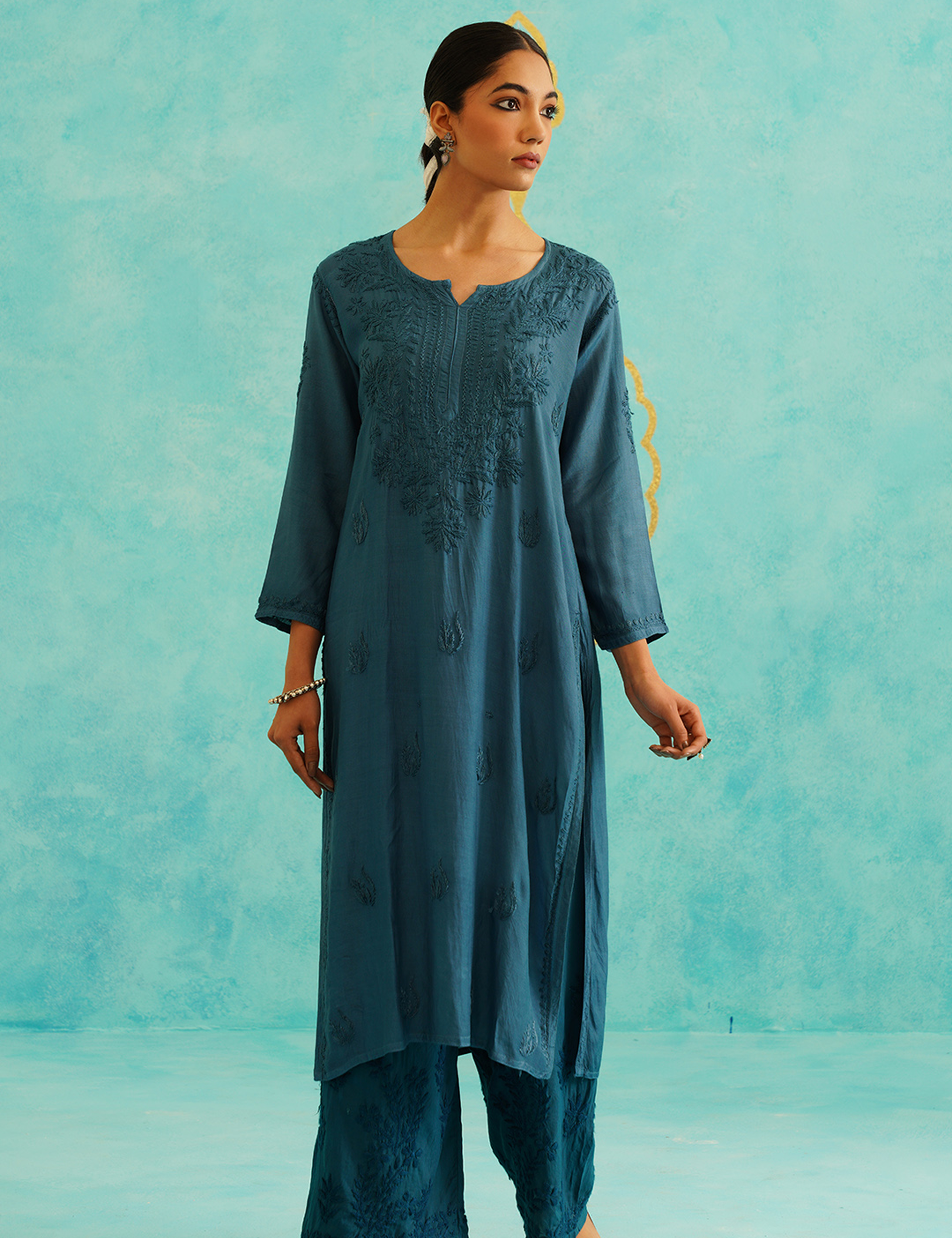 Fiza Chikankari Kurta set of 2 in Blue