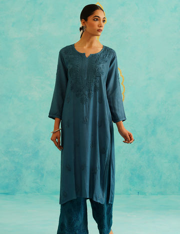 Fiza Chikankari Kurta set of 2 in Blue