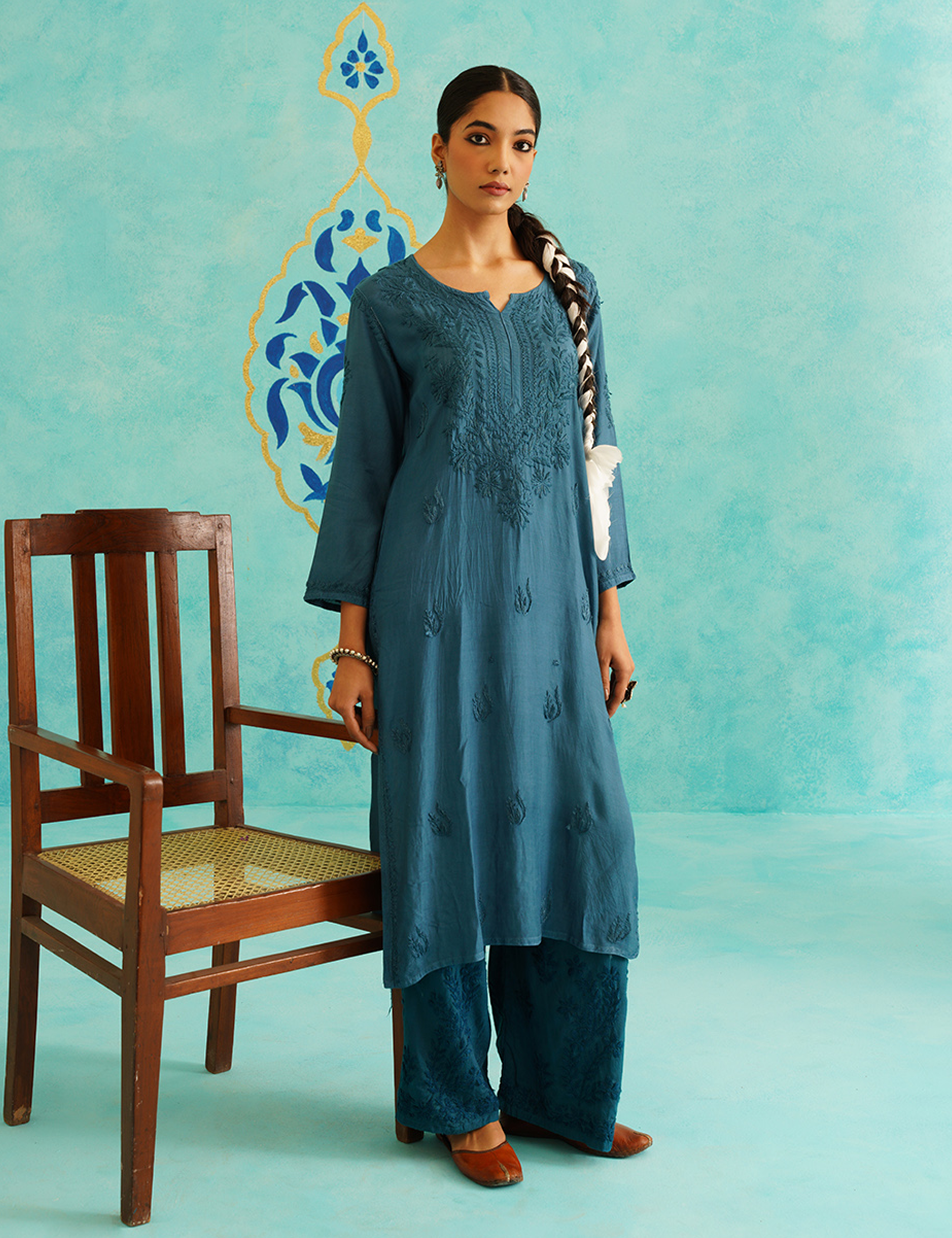 Fiza Chikankari Kurta set of 2 in Blue
