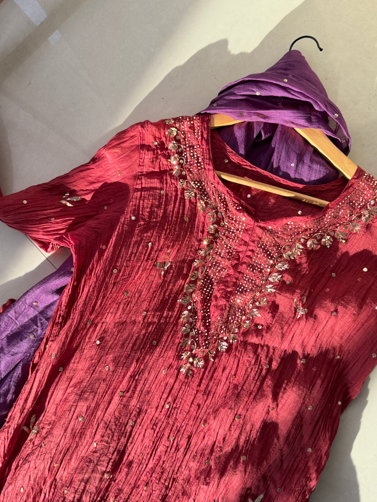 'Haseena' pitta mukaish 3 piece kurti gharara set