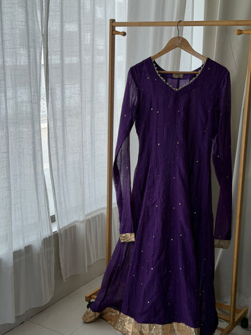 Riwaayat mukaish churidar Anarkali set in deep purple