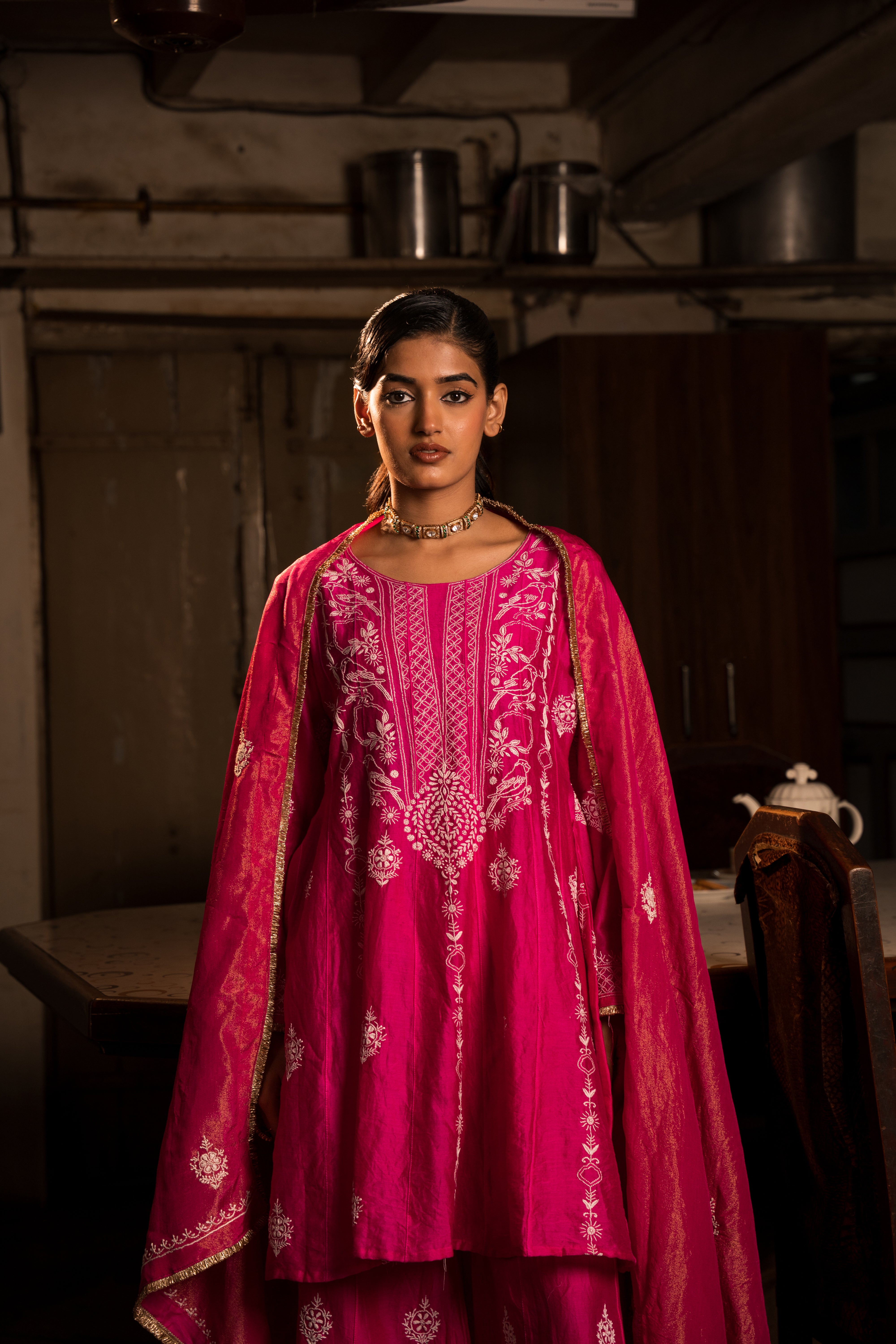 MIZBA TISSUE CHIKANKARI SET OF THREE